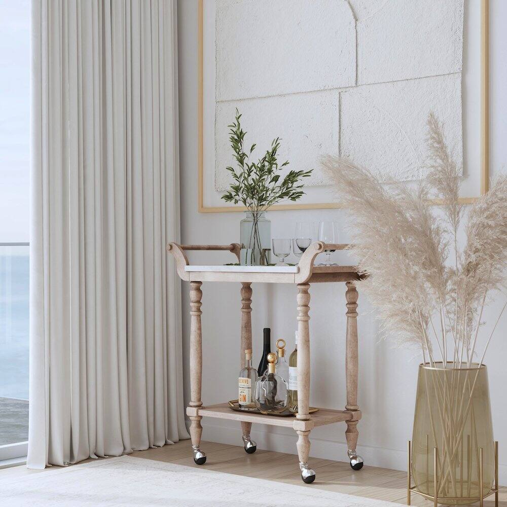 Alt View 3. Butler Specialty - Danielle Marble Bar Cart - Tan/Beige.