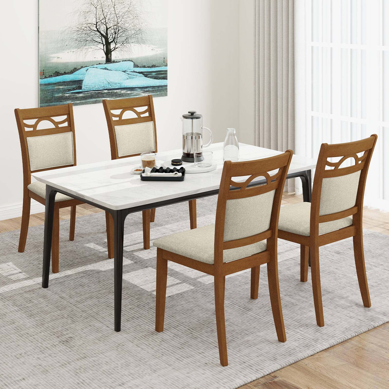 Alt View 1. Gymax - Gymax Dining Chairs Set of 4 w/Rubber Wood Frame Padded Seat & Backrest for Kitchen - Brown.