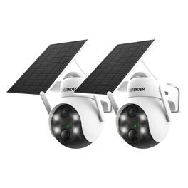 Defender - Solar Powered 4K AI Everwatch Wireless Security PTZ Camera with 3W Solar Panel, AI Detection, 2 Pack - White