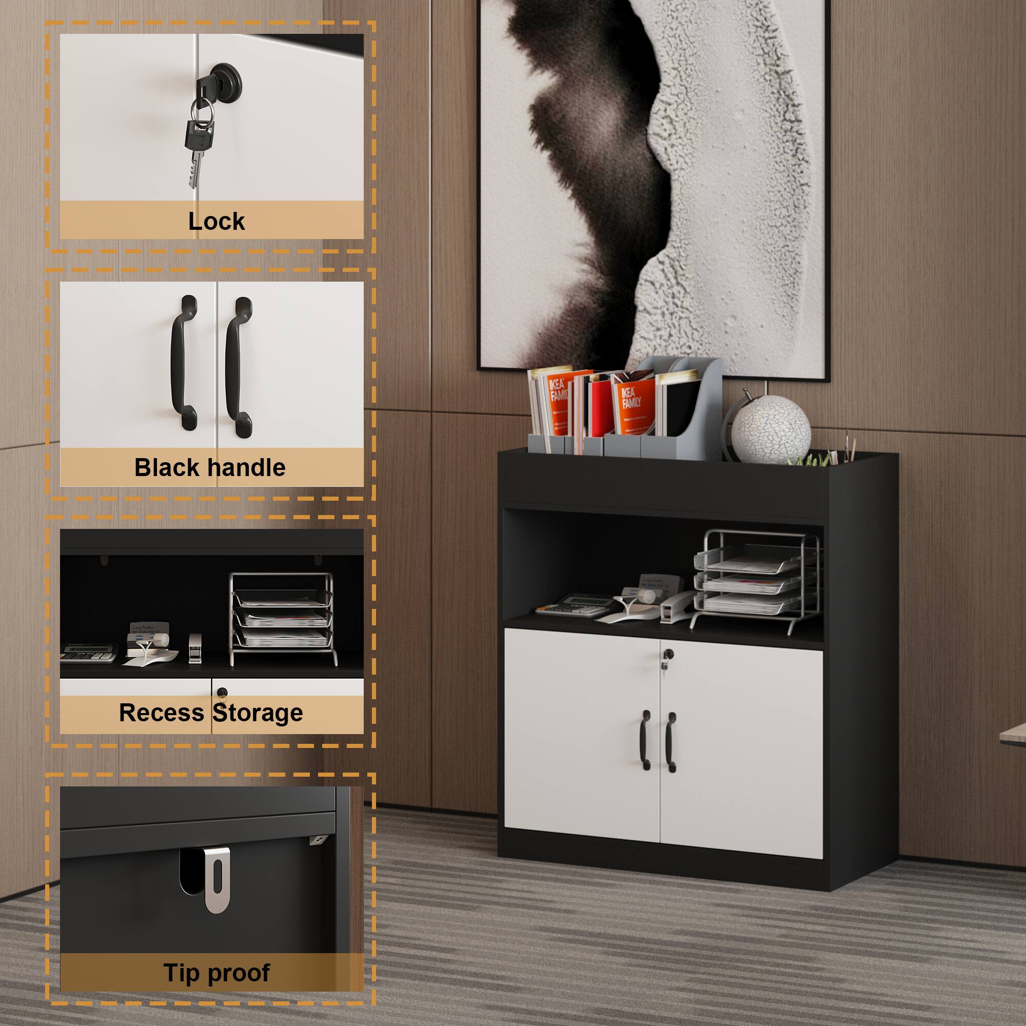 Lock, Black handle, Recess Storage, Tip proof