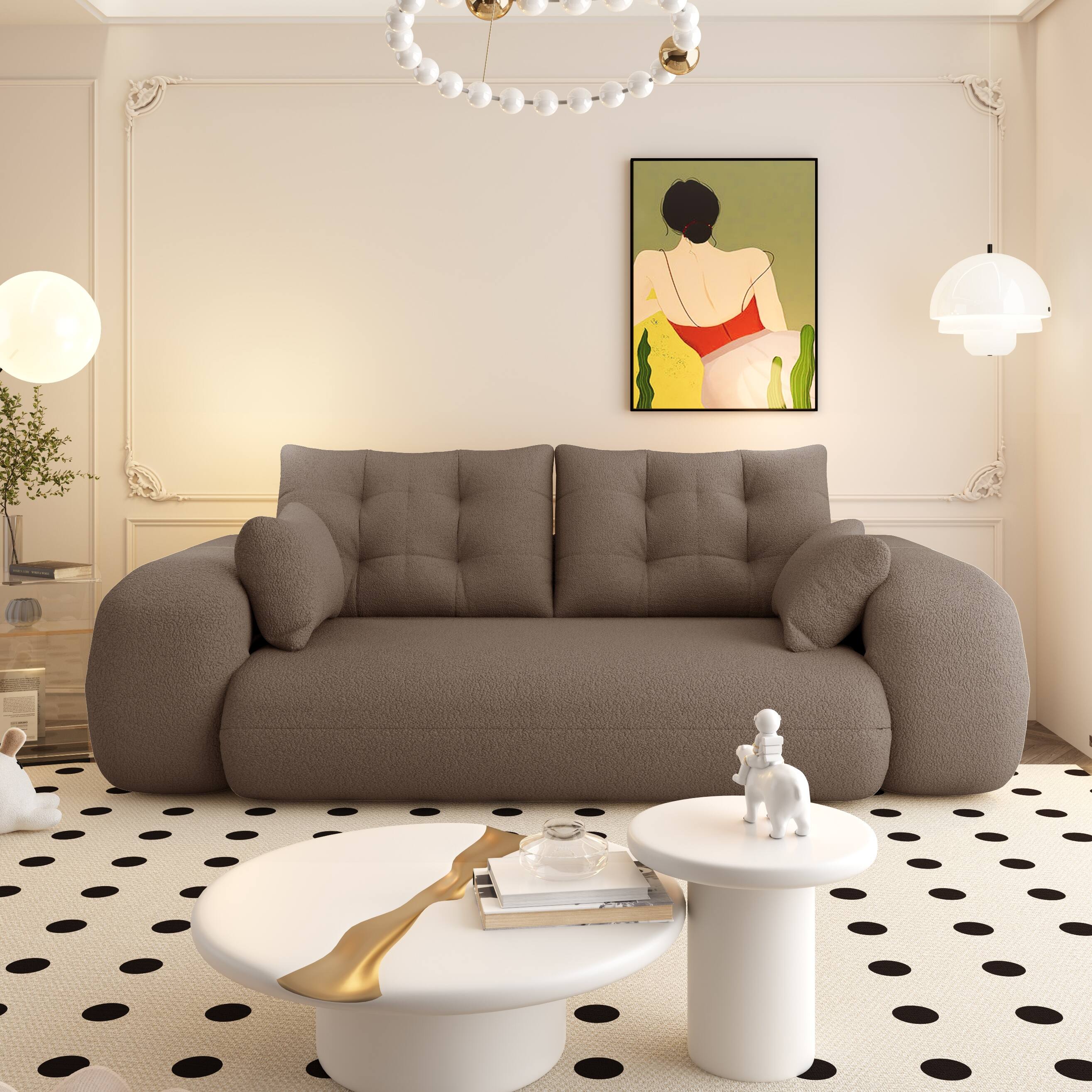 Alt View 3. Anysun - Sofa Bed - 3-in-1 Foldable Sleeper, Teddy Fabric, Foam-Filled, for Living Room, Guest Bed & Playroom - Brown.