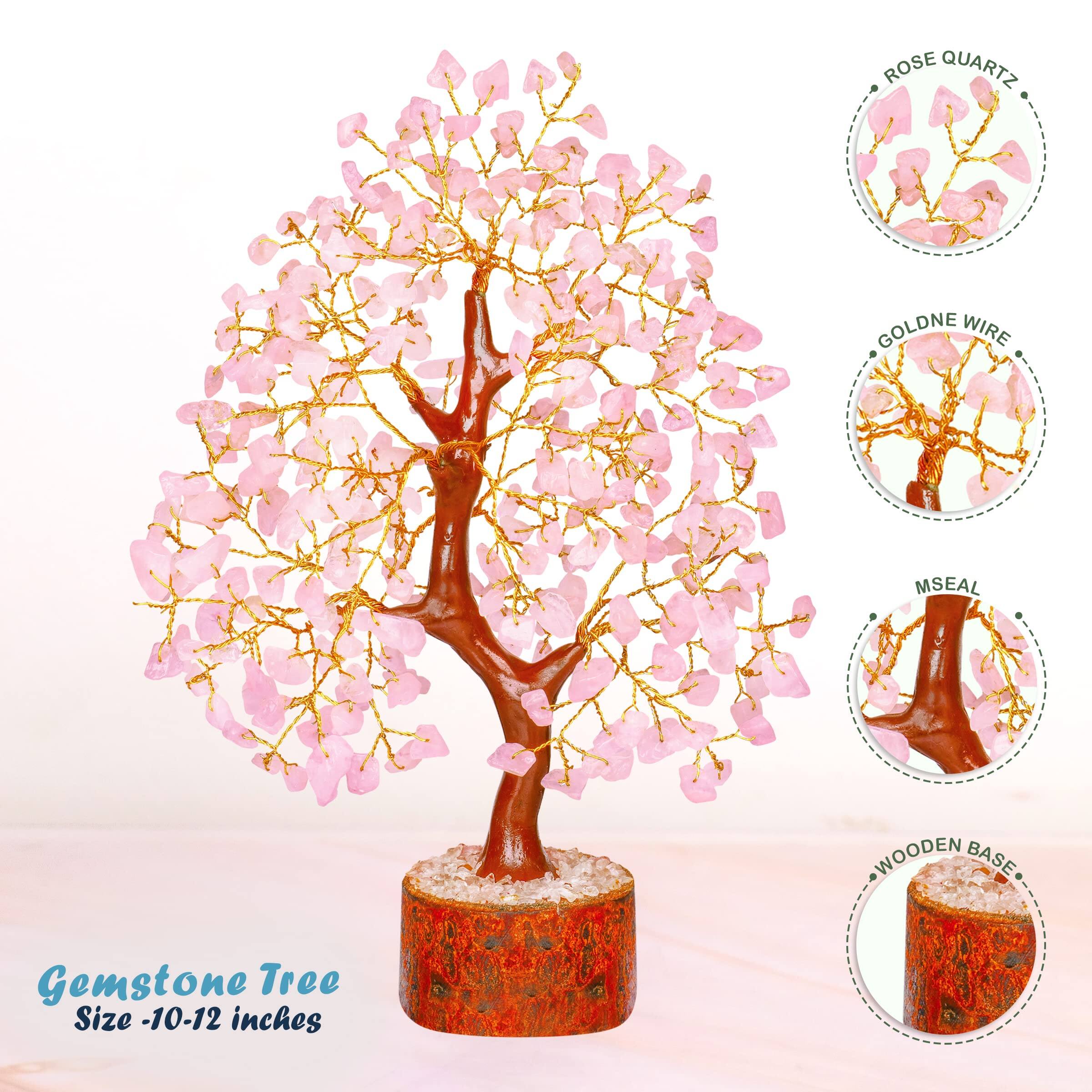 ROSE QUARTZ  
GOLDEN WIRE  
MSEAL  
WOODEN BASE  

Gemstone Tree  
Size - 10-12 inches