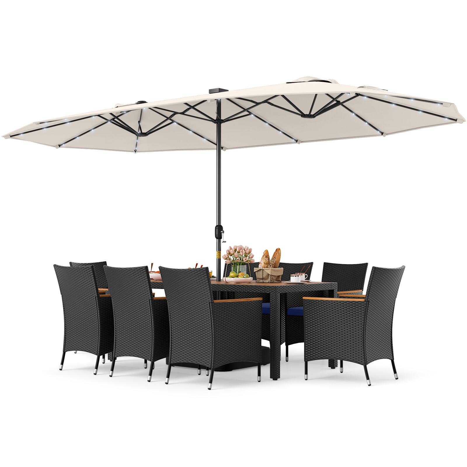 Alt View 5. Gymax - Gymax 11 PCS Patio Dining Set w/ 15ft Double-Sided Patio Umbrella (Base Included) Beige - Beige.