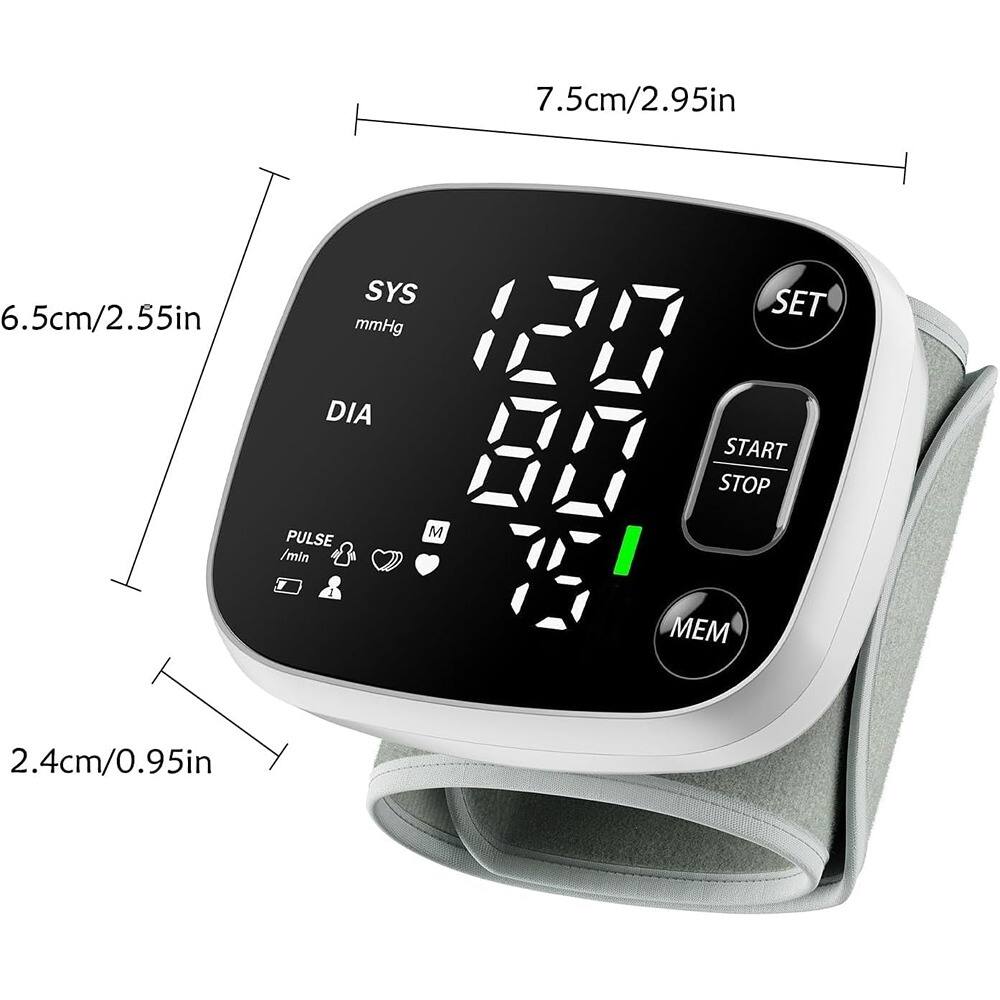 7.5cm/2.95in  
6.5cm/2.55in  
SYS mmHg  
DIA  
PULSE /min  
M  
2.4cm/0.95in  
SET  
START STOP  
MEM