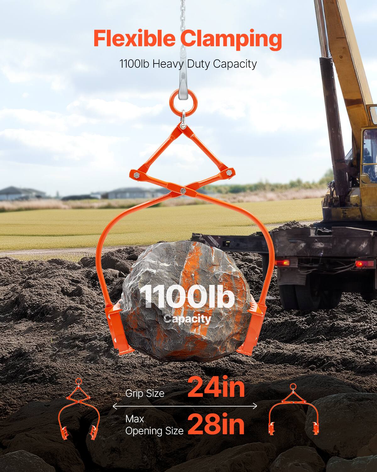 Flexible Clamping  
1100lb Heavy Duty Capacity  
Grip Size: 24in  
Max Opening Size: 28in