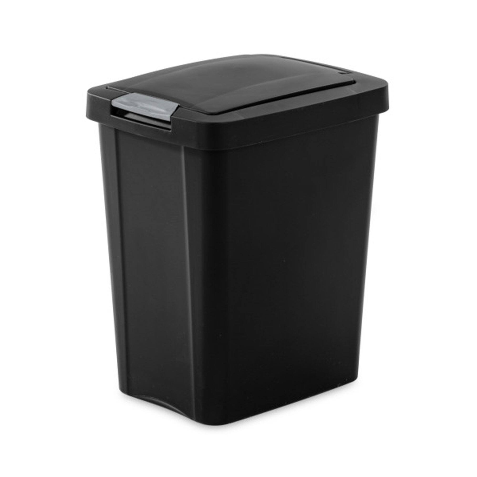 Front. Sterilite - Sterilite 7.5 Gallon TouchTop Wastebasket Trash Can with Latch, 4 Pack, Black - Black.