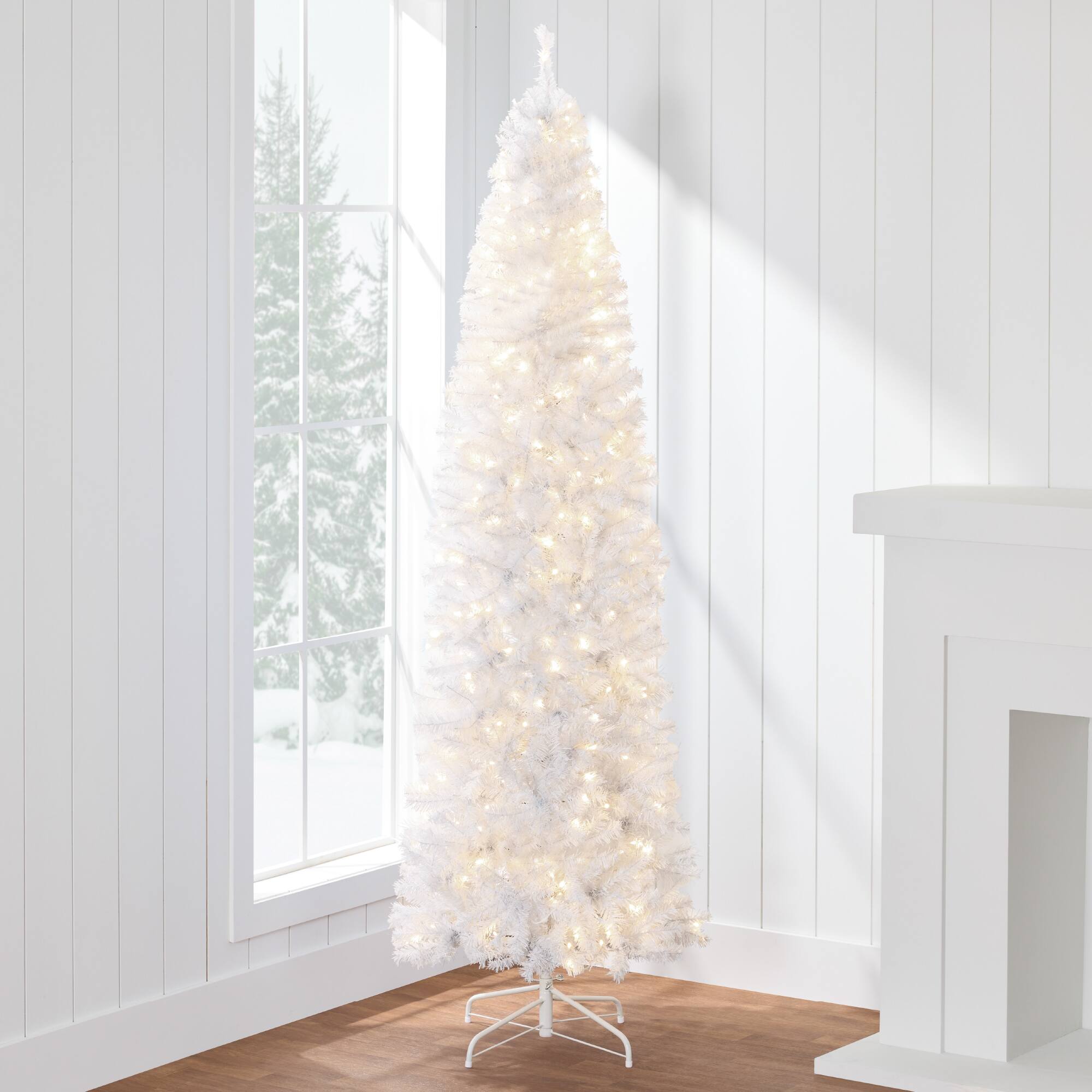 Best Choice Products - 12ft Pre-Lit Pencil Christmas Tree w/ Foldable Base, 900 Incandescent Lights - White