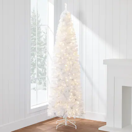 Front. Best Choice Products - Best Choice Products 9ft Pre-Lit White Pencil Christmas Tree w/ Foldable Base, 500 Incandescent Lights - White.