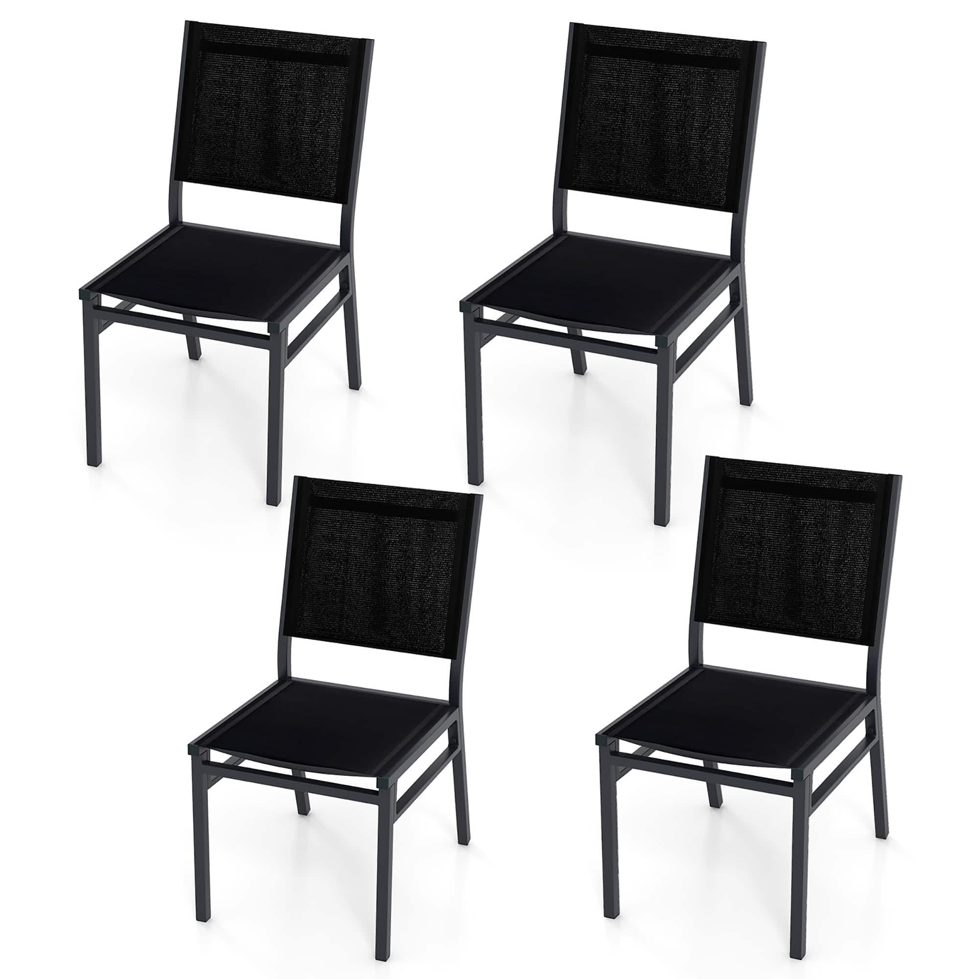 Front. Gymax - Gymax 4PCS Outdoor Dining Chairs w/ Breathable Seat Backrest Heavy-Duty Aluminum Frame - Black.