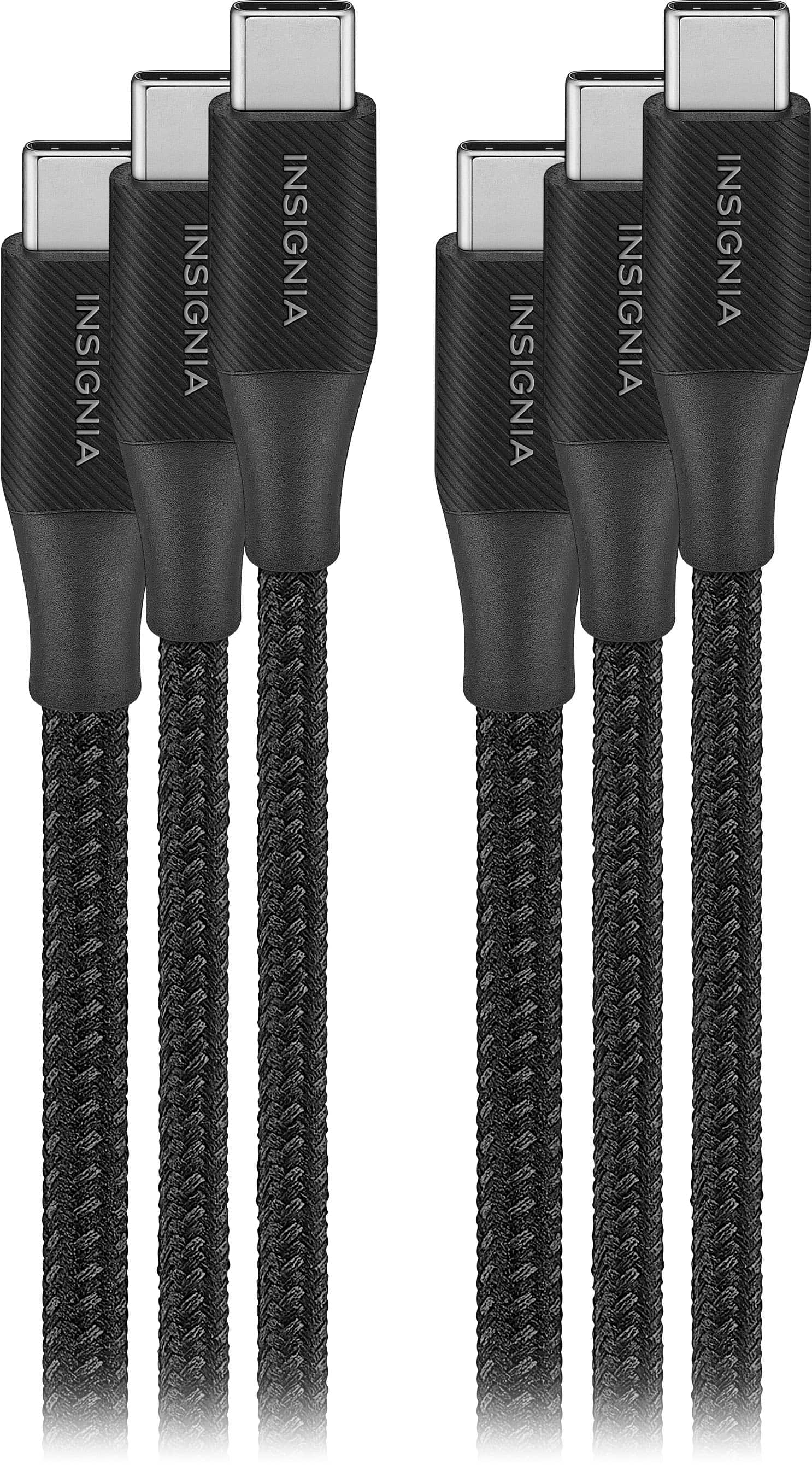 Insignia™ - 4' / 6' / 10' USB-C to USB-C Braided Charge-and-Sync Cables (3-Pack) - Black - Front_Zoom
