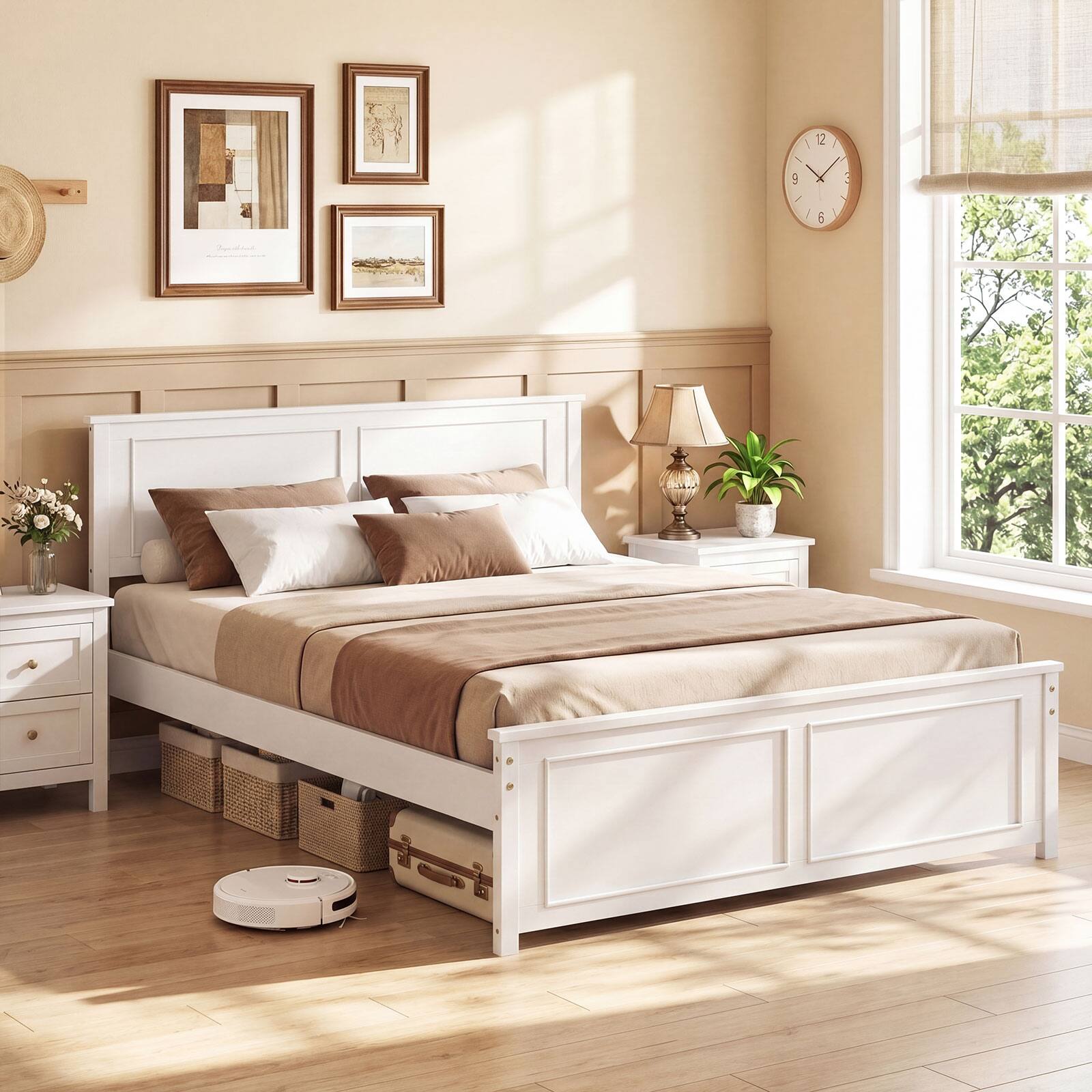 Alt View 1. Gymax - Gymax Full Size Bed Frame Farmhouse Wooden Platform Bed w/ Headboard White - White.