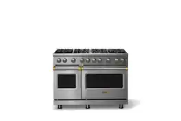 Viking - 48"W. 6.1 Cu.Ft. Freestanding Manual Clean Sealed 8B LP Gas Convection Range/Double Oven-Stainless Steel/Brushed Brass - Stainless Steel