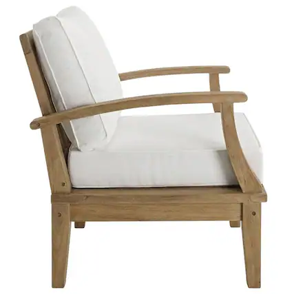 Front. Outdoor Escape - Teak Outdoor Patio Armchair With Cushions And Ergonomic Support - White.