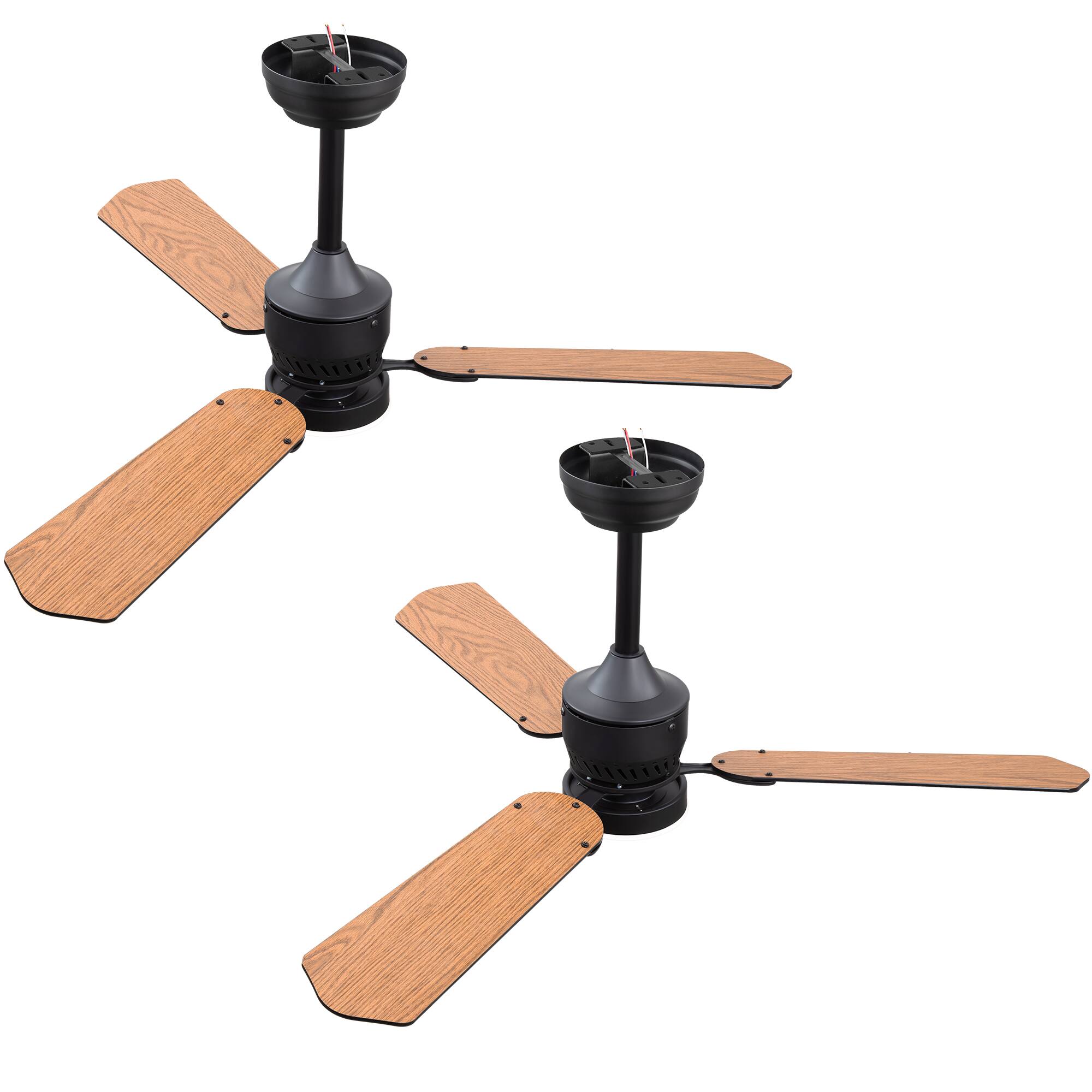 Alt View 7. Breezary - 42-In Traditional 2-Pack Ceiling Fan, 3 Plywood Blades, 2 Downrods, 6-Speed DC Motor, Remote Control and Timer - Matte Black and Deep Wood Grain.