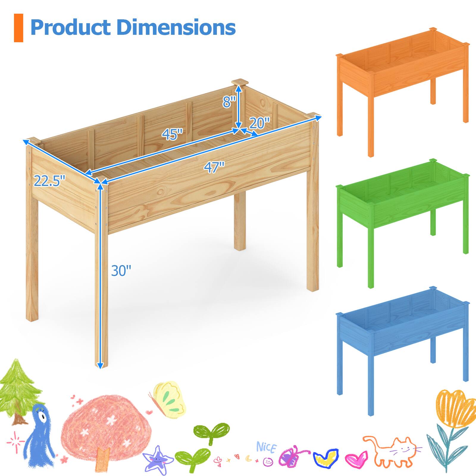 Product Dimensions:  
45" x 20" x 30"  
22.5" x 47" x 8"  
NICE