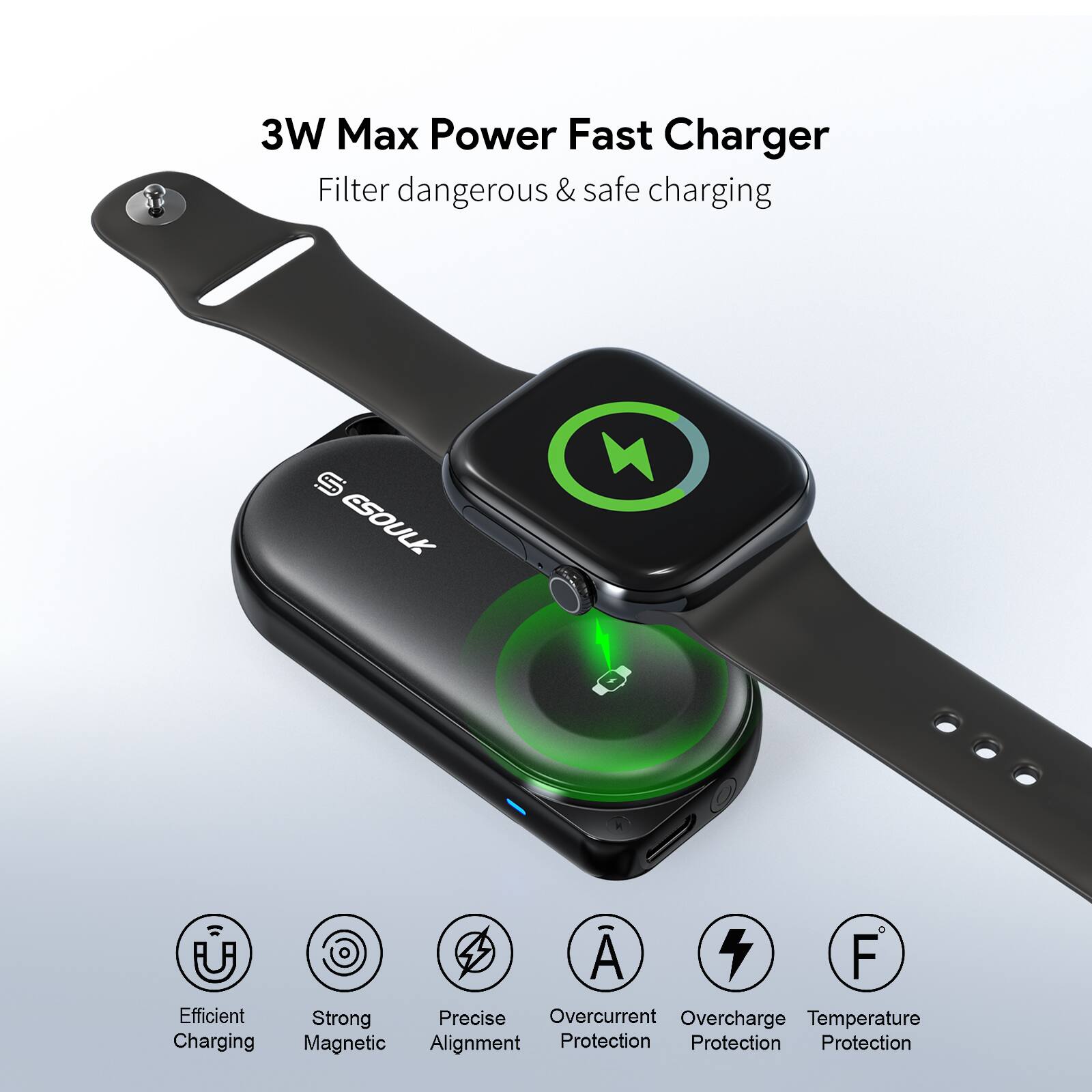 3W Max Power Fast Charger  
Filter dangerous & safe charging  

- Efficient Charging  
- Strong Magnetic  
- Precise Alignment  
- Overcurrent Protection  
- Overcharge Protection  
- Temperature Protection