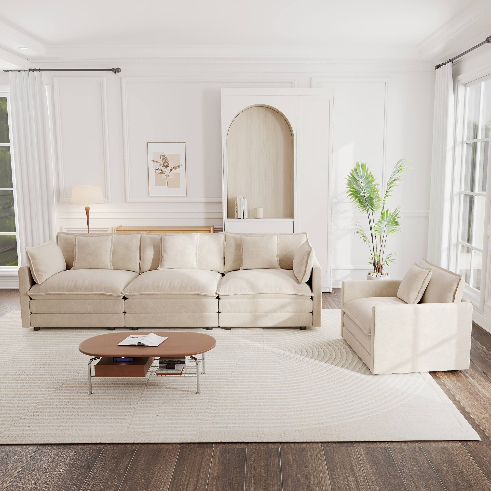 Angle. LOVMOR - Sectional Deep Seat Easy Assembly 2 Piece Chenille Sofa Set For Living Room Bedroom Apartment Plush Cozy TV XL - Light Coffee.