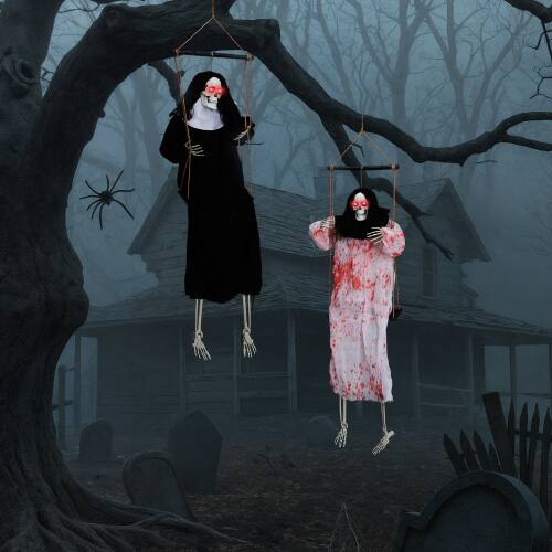 Alt View 6. Winado - 2PCS Halloween Hanging Skeleton Scary Swinging Grim Reapers w/ Lighted Eyes, Creepy Prop for In/Outdoor Party Decoration - Black & White.