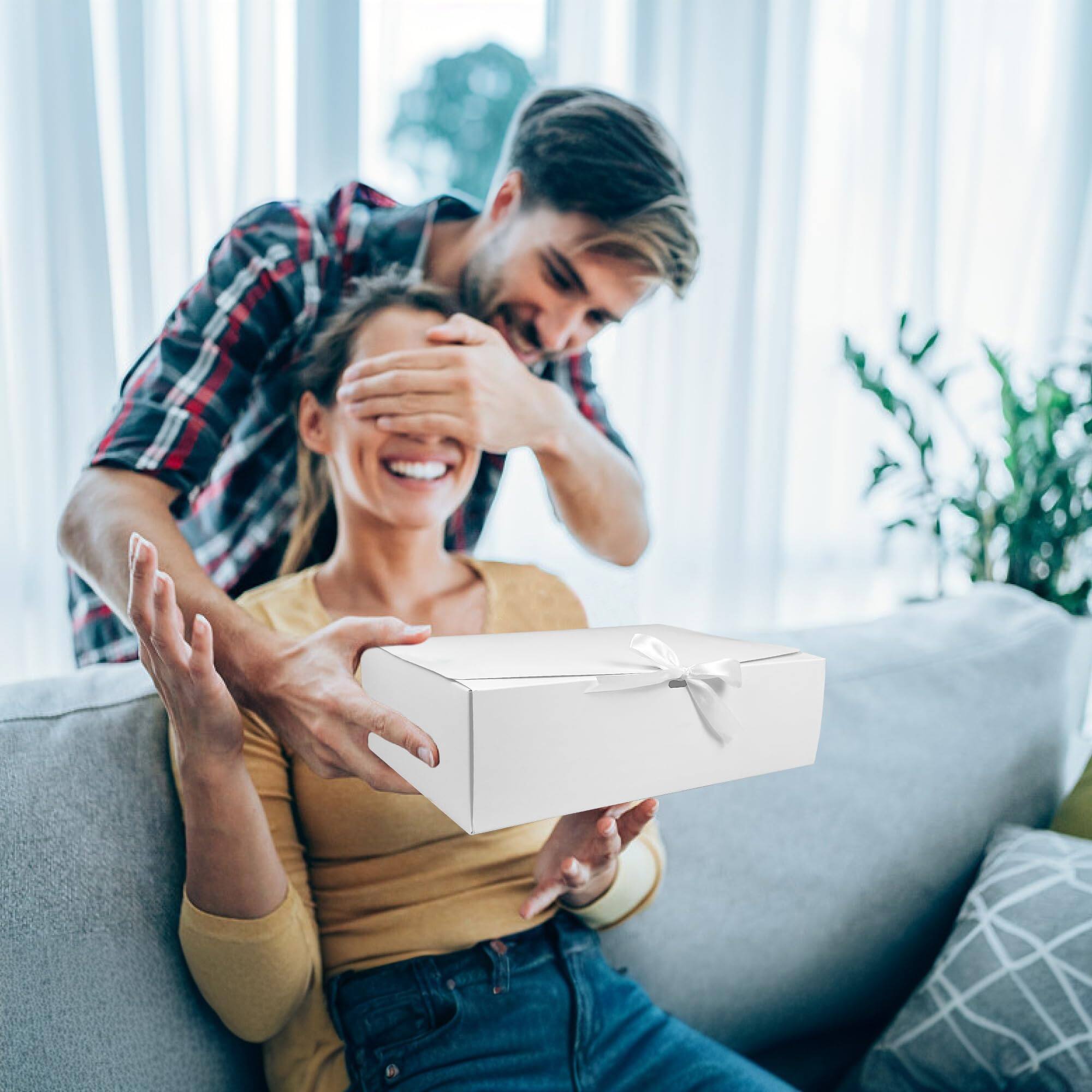 Alt View 5. Paradigms Interiors - White Gift Box With Lid Ribbon 10 1 Foldable For Showcase Wedding Birthday Party Christmas Graduation Ceremony - Default.