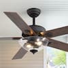 Front. Breezary - 52-In Traditional Ceiling Fan with Light Kit, 5 Plywood Blades, 6-Speed DC Motor, Remote Control with Timer - Matte Black and Deep and Light Wood Grain.