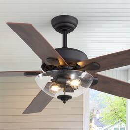 Breezary - 52-In Traditional Ceiling Fan with Light Kit, 5 Plywood Blades, 6-Speed DC Motor, Remote Control with Timer - Matte Black and Deep and Light Wood Grain