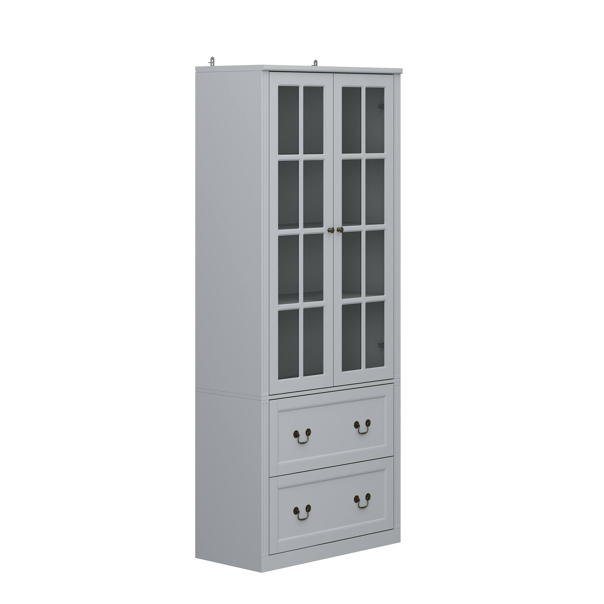 Angle. Famapy - Famapy Minimalist Home Storage Cabinet - Double Glass Doors with Drawers, A Must - Have for Clutter Organization - Gray.