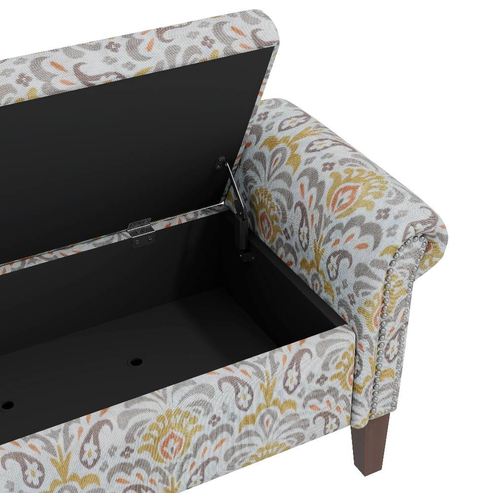 Alt View 1. Ropilly - Ropilly Conrad Floral Storage Ottoman with Rolled Arms, Pewter Nailhead Trim and Hidden Compartment for Bedroom Entryway - Floral.