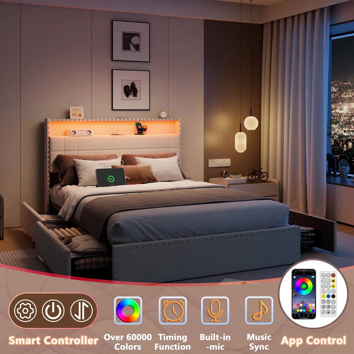 1L 1 - Smart Controller Over 60000 Colors Timing Built-in -mic Music Control App Sync