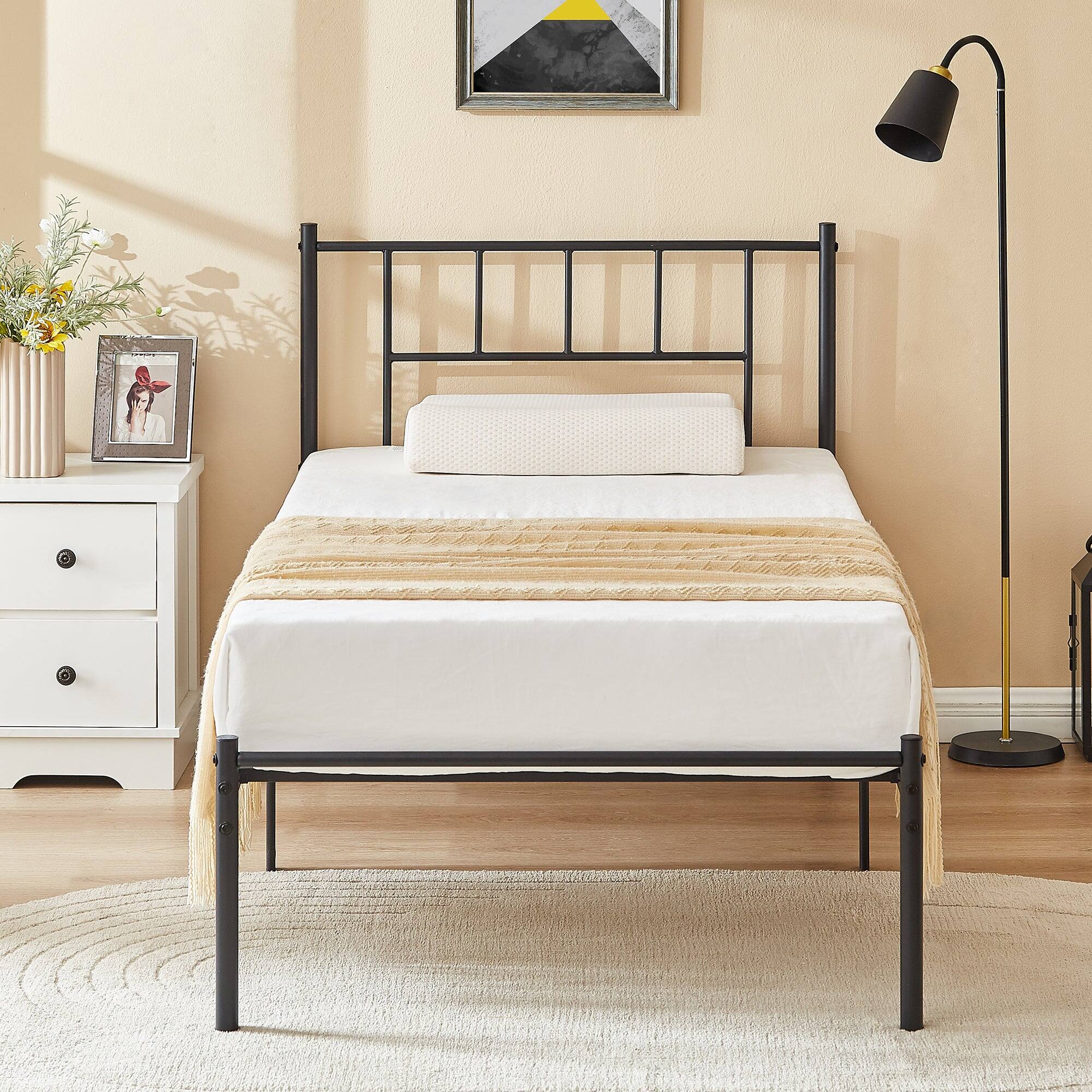 Back. Vecelo - Twin Metal Platform Bed Frame, Heavy Duty Steel Slat Support, Under Bed Storage,No Box Spring Needed, Easy Assembly - Black.