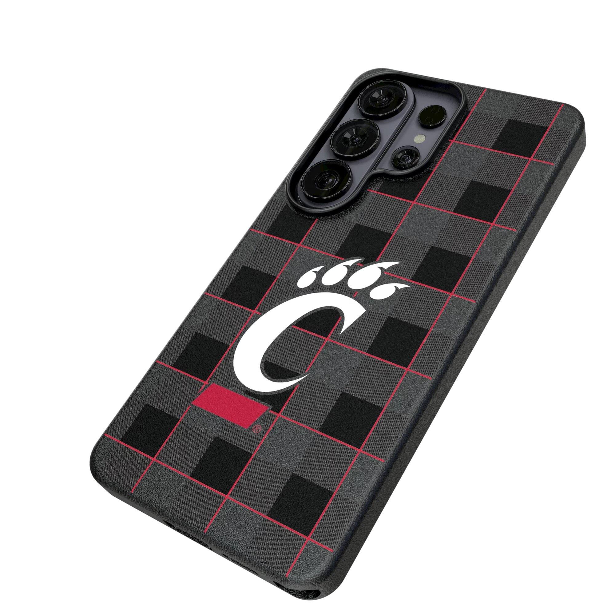 Alt View 1. Keyscaper - Cincinnati Bearcats Plaid Galaxy Magnetic Bump Case - S25 Ultra - Black.