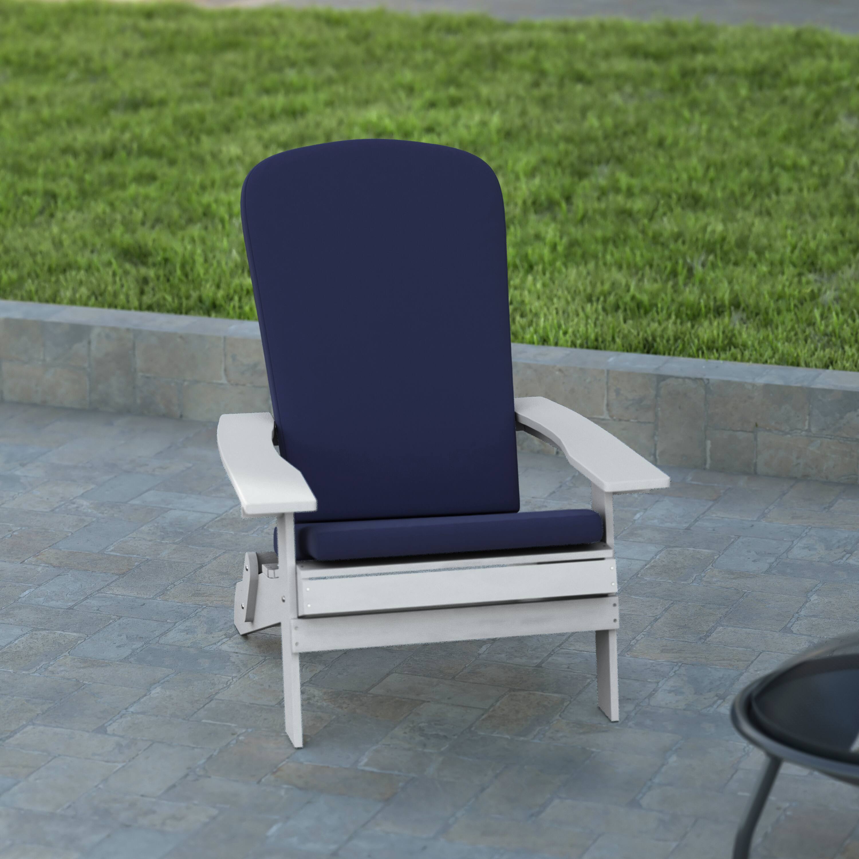 Alt View 5. Emma + Oliver - Haven Set of Two All-Weather Poly Resin Folding Adirondack Chairs for Indoor/Outdoor Use - Blue Cushions/White Frame.