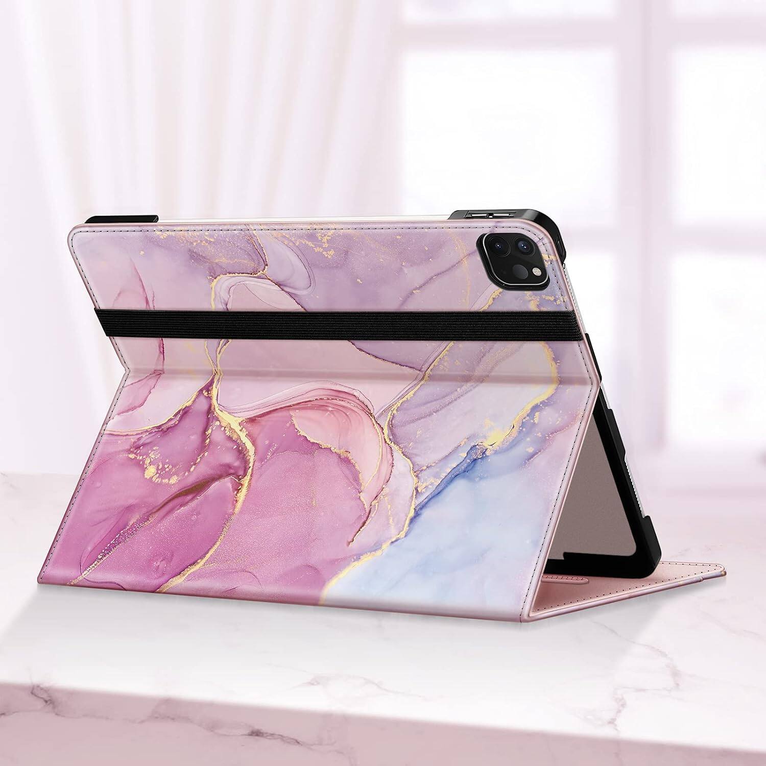 Alt View 5. Fintie - Folio Case for iPad Pro 12.9  6th/5th/4th/3rd Generation Multiple Viewing Angles Stand Cover with Pocket - Shades of Blue.