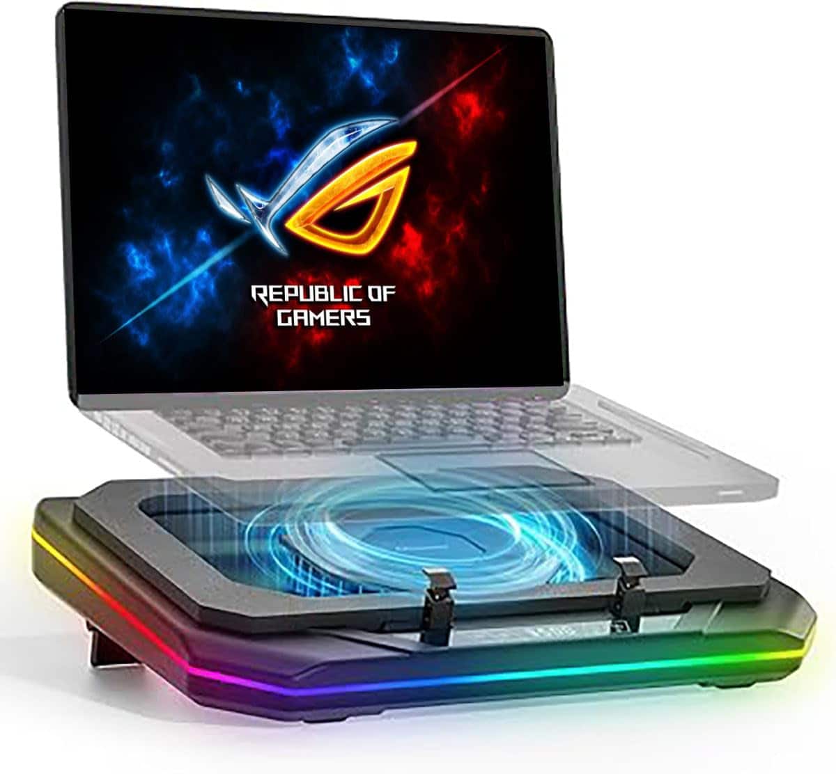 HongFei - Cooling Pad for Asus ROG Strix G18 G16 G17 G15 Strix Scar 18 16 17 15 Gaming Laptop, Cooler with Turbo Fan, 6 RGB Modes - Black