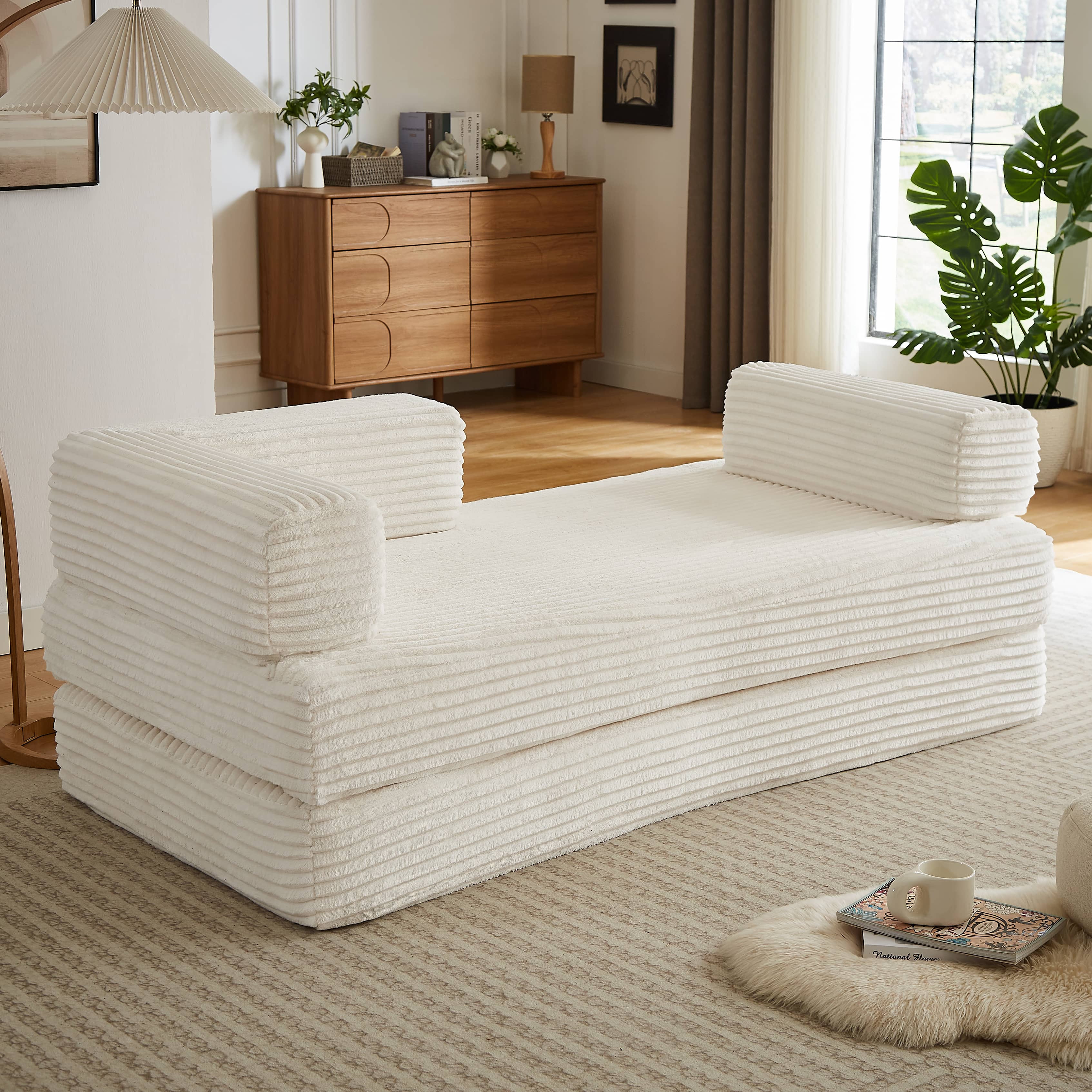 Angle. Anysun - Anysun Modern Modular Classic Color Scheme Corduroy Fabric Boneless Loveseat Sofa, No Assembly - Beige.