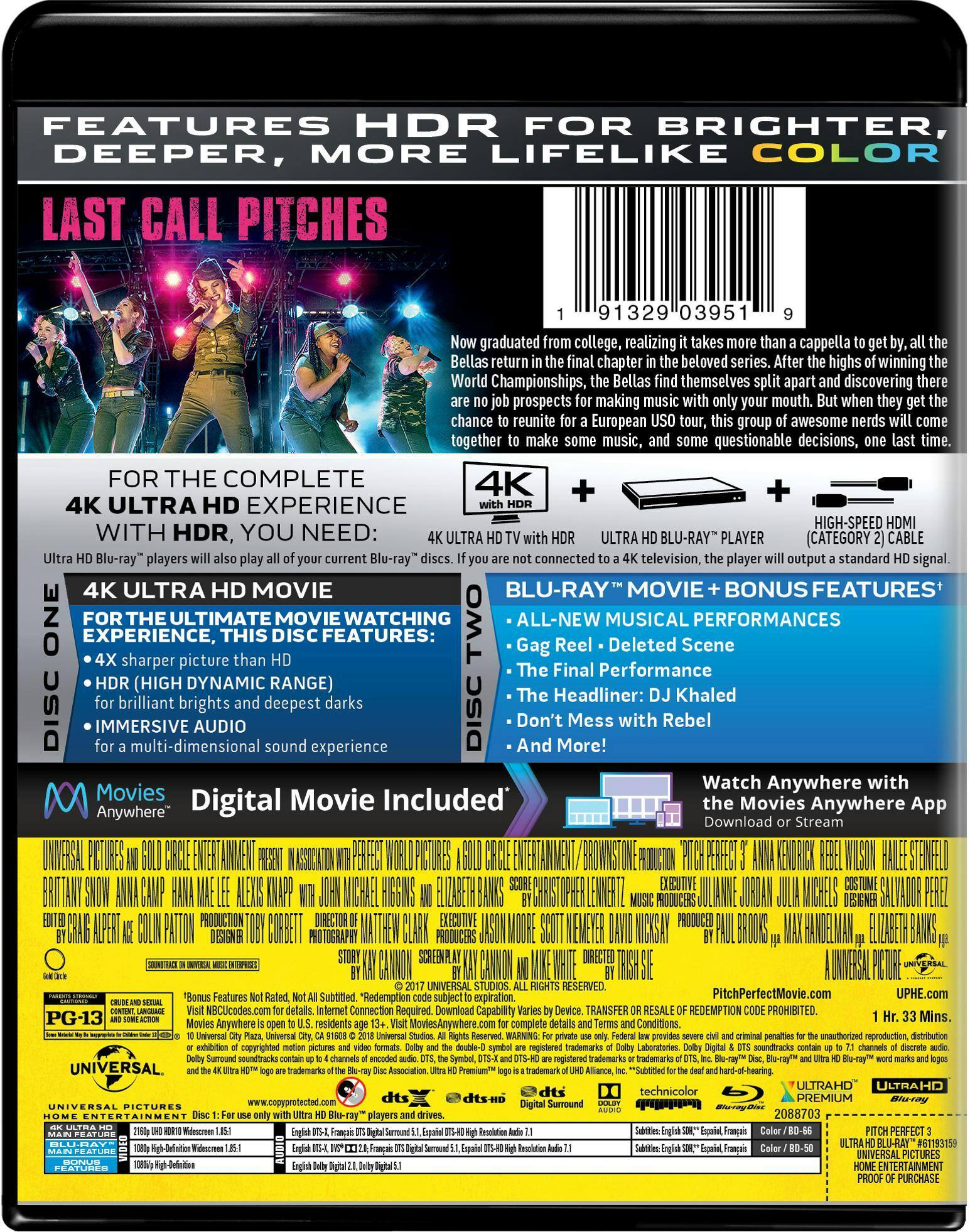 Back. Pitch Perfect 3   - 4K Blu-Ray.