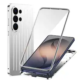 Dteck - Full Body Case for Samsung Galaxy S26 Ultra with Built-in Glass Screen Protector, Aluminum Alloy Bumper Rugged Cover - Silver