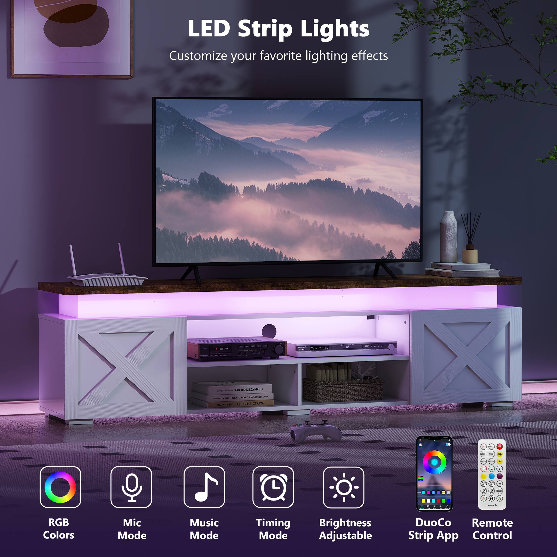 LED Strip Lights Customize your favorite lighting effects | RGB Colors | Mic Mode | Music Mode | Timing Mode | Brightness Adjustable | DuoCo Strip App | Remote Control