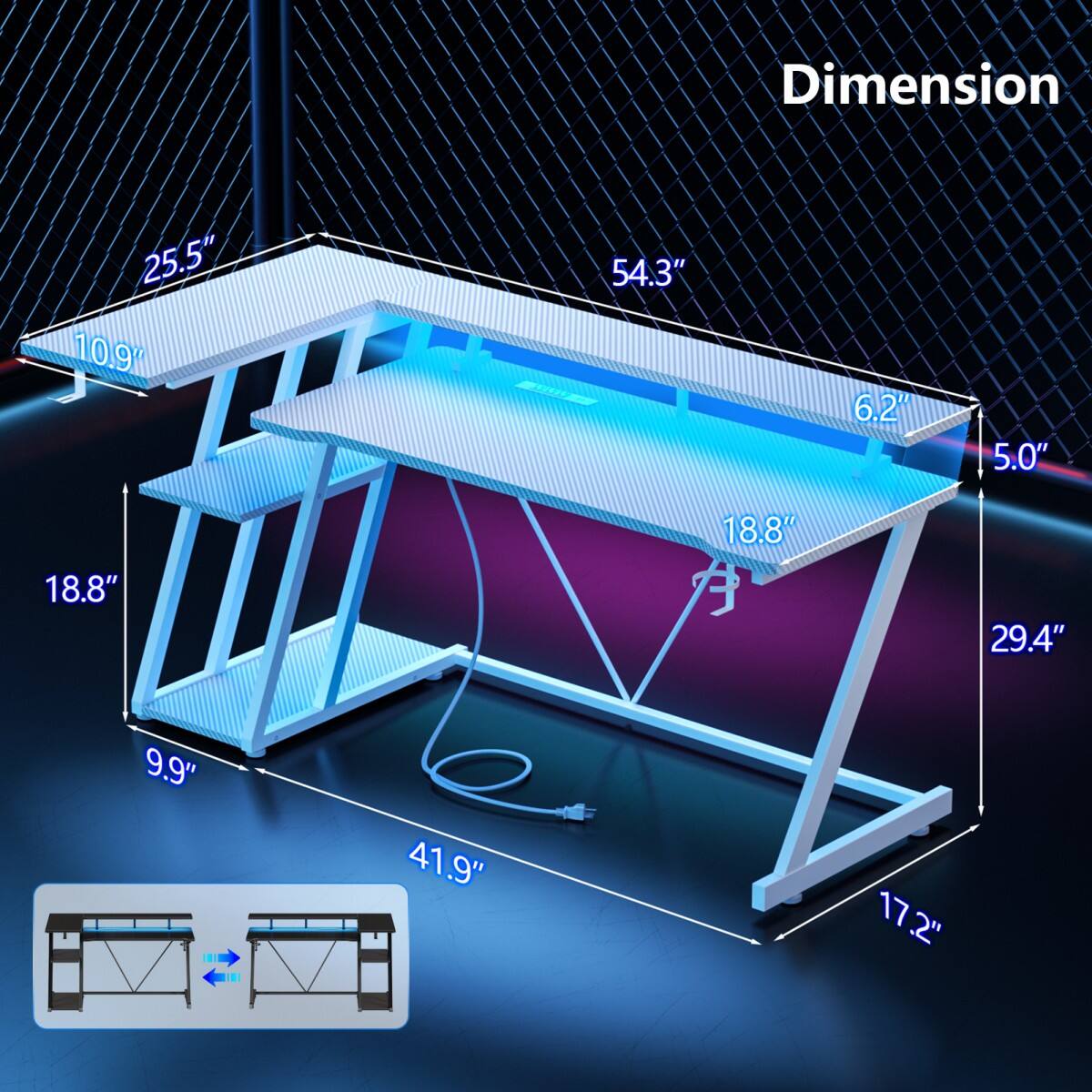 Dimension  
25.5" 10.9"  
54.3"  
6.2"  
5.0"  
18.8"  
18.8"  
29.4"  
9.9"  
41.9"  
17.2"