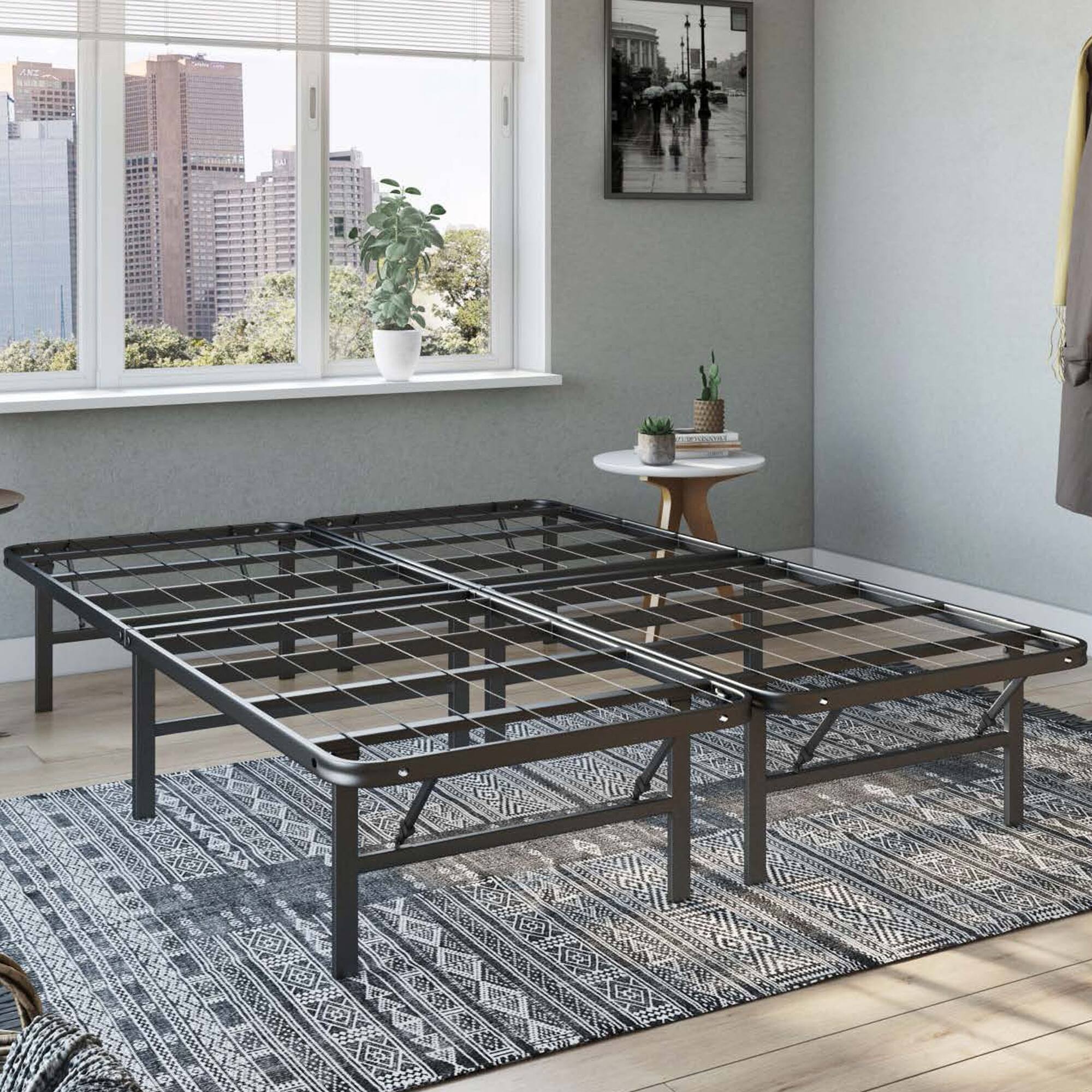 Front. Hercules - Hercules Folding Metal Bed Frame, 14 Inch Platform Mattress Foundation, Twin - Black.