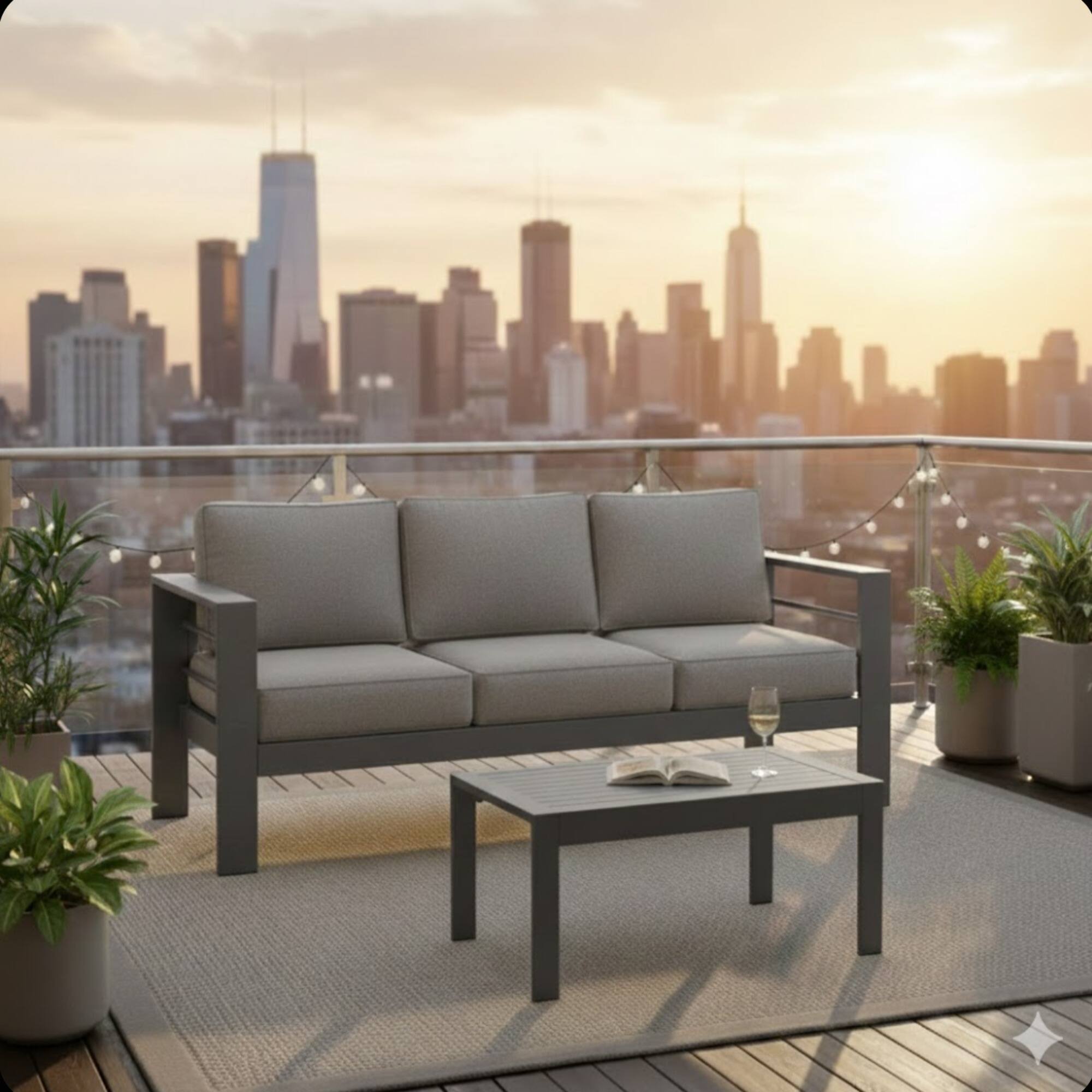 Angle. Mondawe - 2 Pieces Outdoor Patio Sofa Set with 75" 3-Seat Sofa and 43" Coffee Table - Gray.