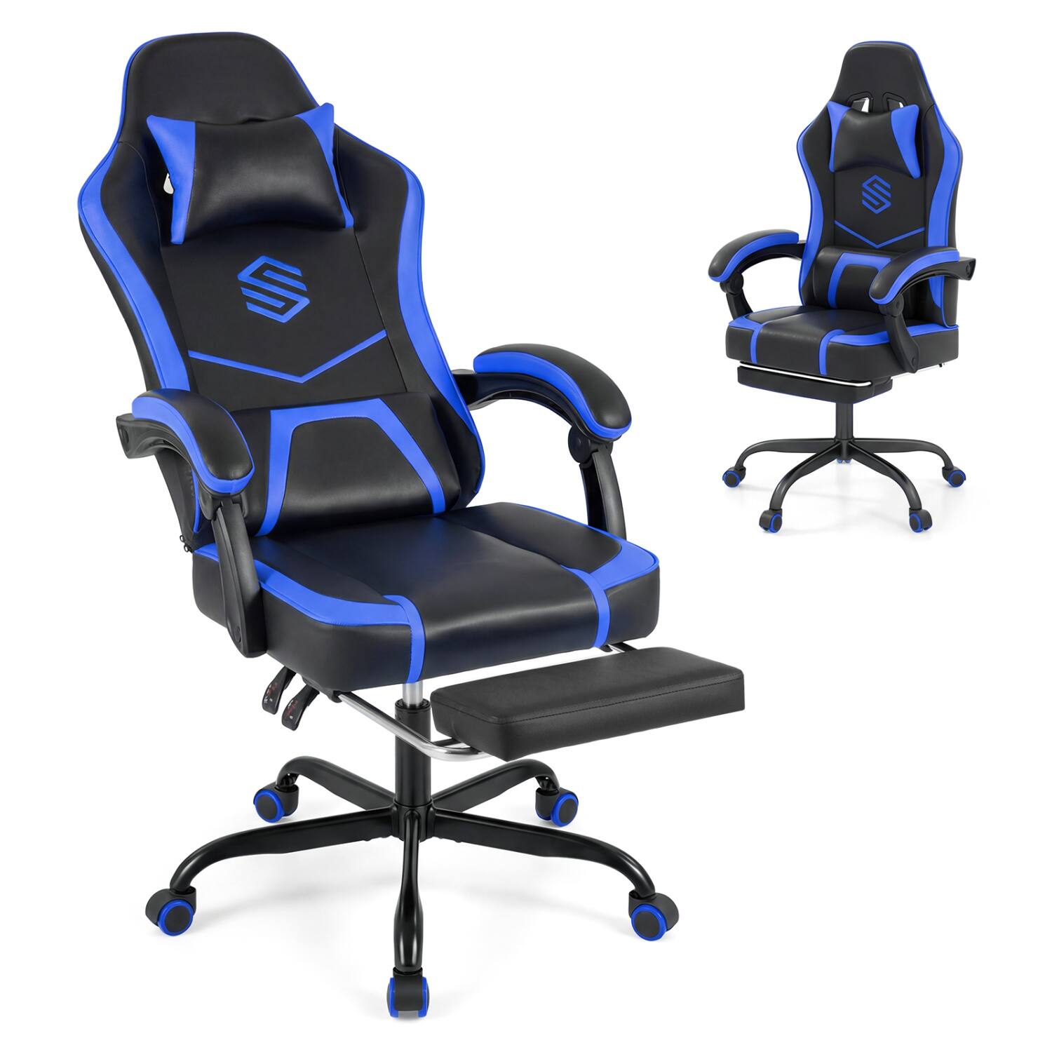 Left. WELLFOR - Gaming Chair Height Adjustable Computer Chair with Headrest Ergonomic Office Task Chair - Navy.