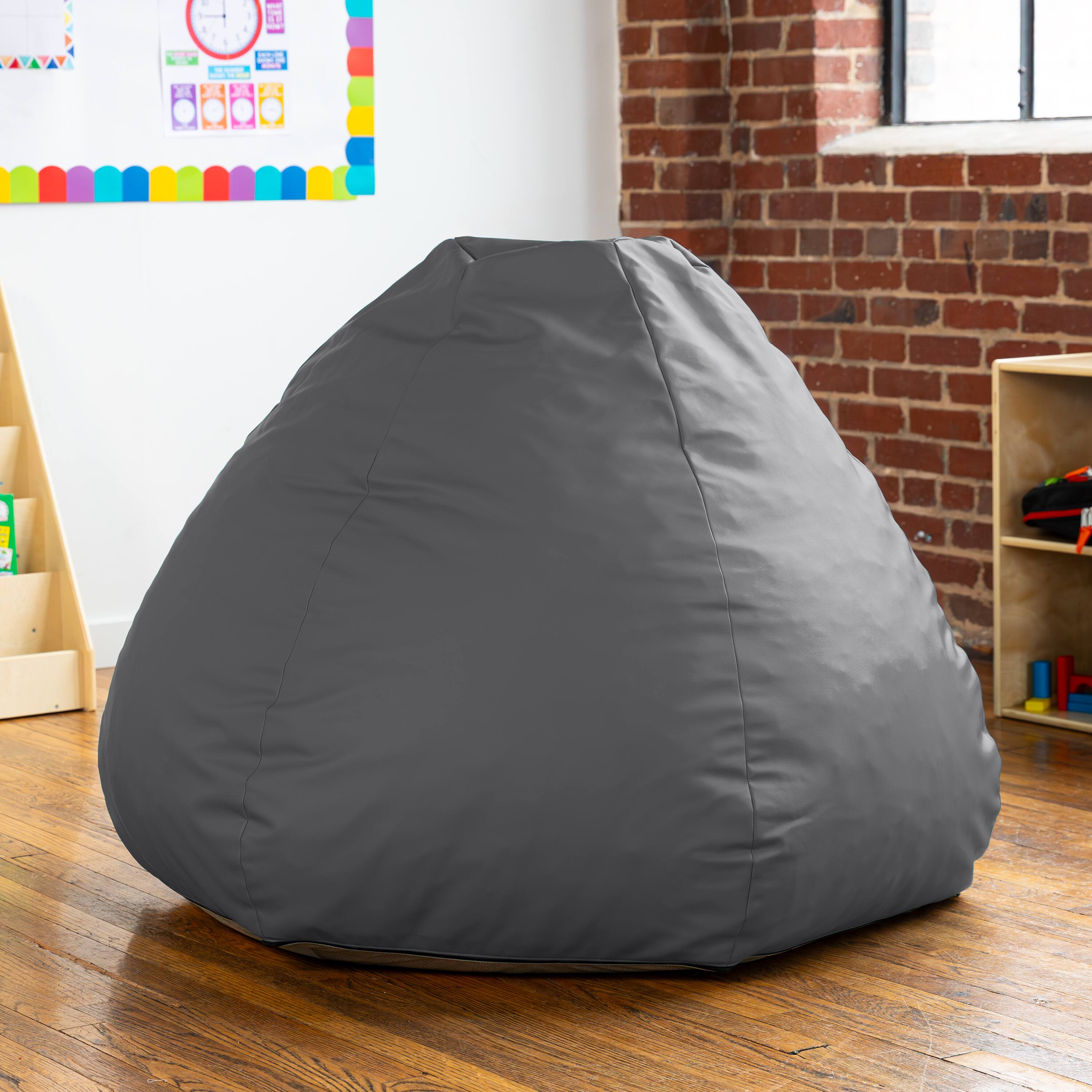 Alt View 2. Jaxx - Jaxx Gumdrop Commercial Grade Bean Bag for Educational Environments, Large Size - Premium Vinyl - Charcoal - Charcoal.