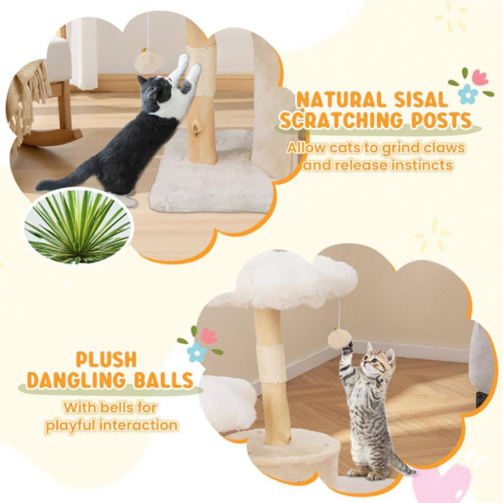 NATURAL SISAL SCRATCHING POSTS  
Allow cats to grind claws and release instincts  

PLUSH DANGLING BALLS  
With bells for playful interaction