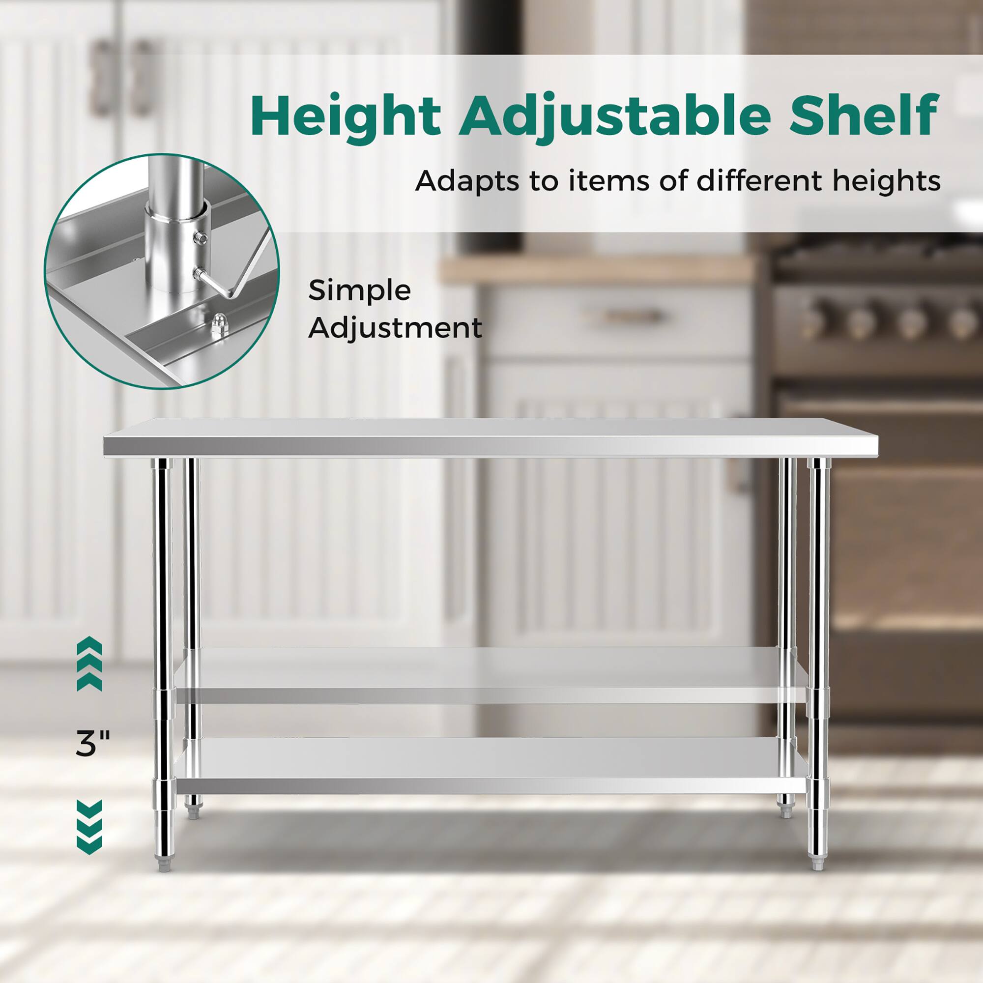Height Adjustable Shelf  
Adapts to items of different heights  

Simple Adjustment  

3"