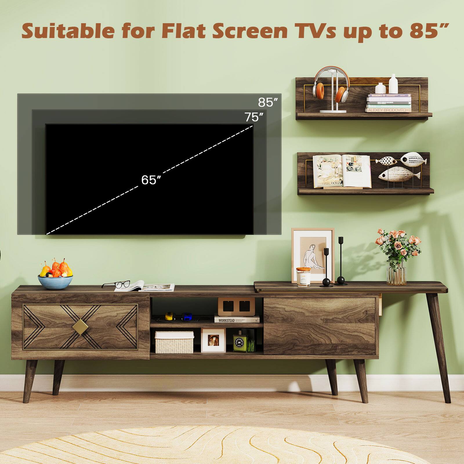 Suitable for Flat Screen TVs up to 85", 85", 75", 65"