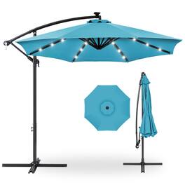 Best Choice Products - 10ft Solar LED Offset Hanging Outdoor Market Patio Umbrella w/ Adjustable Tilt - Sky Blue