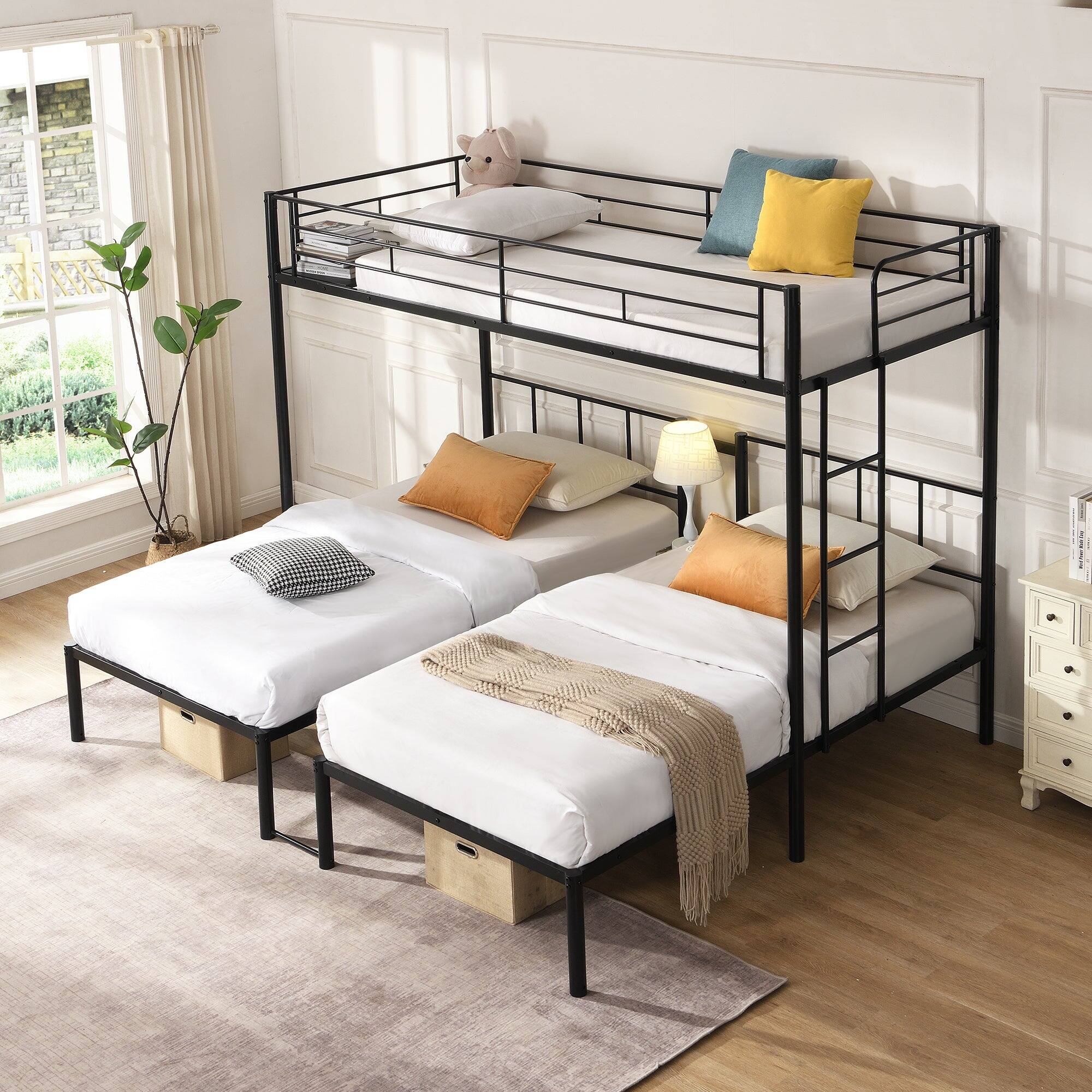 Alt View 4. Boyel Living - Twin Over Twin Over Twin Metal Triple Bunk Bed with Vertical Ladder and Safety Rails - Black.