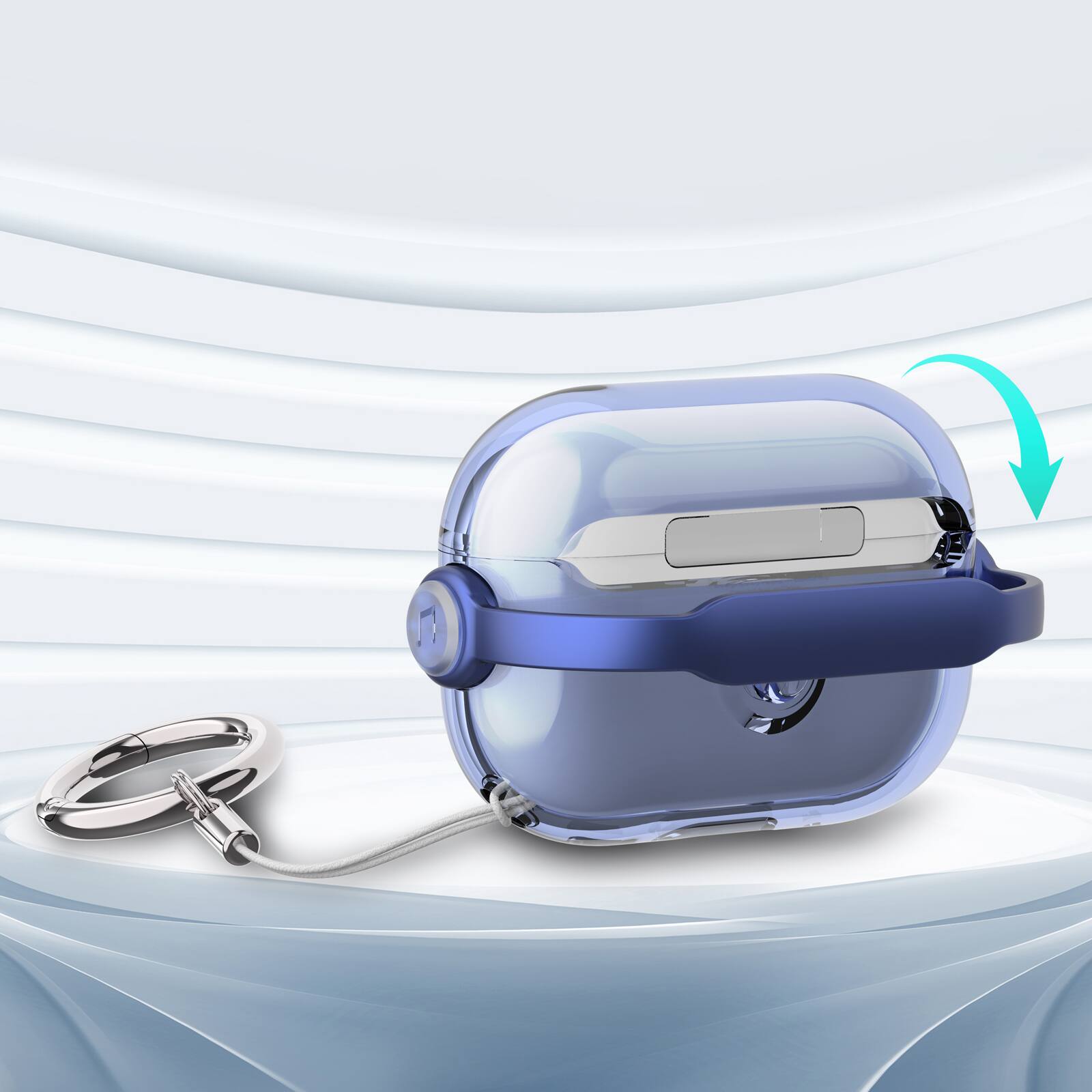 Back. Dteck - For Apple Airpods 4th/5th Gen Slim Fit Clear Kickstand Shockproof Drop Protection Case With Anti-Loss Ring - Blue.