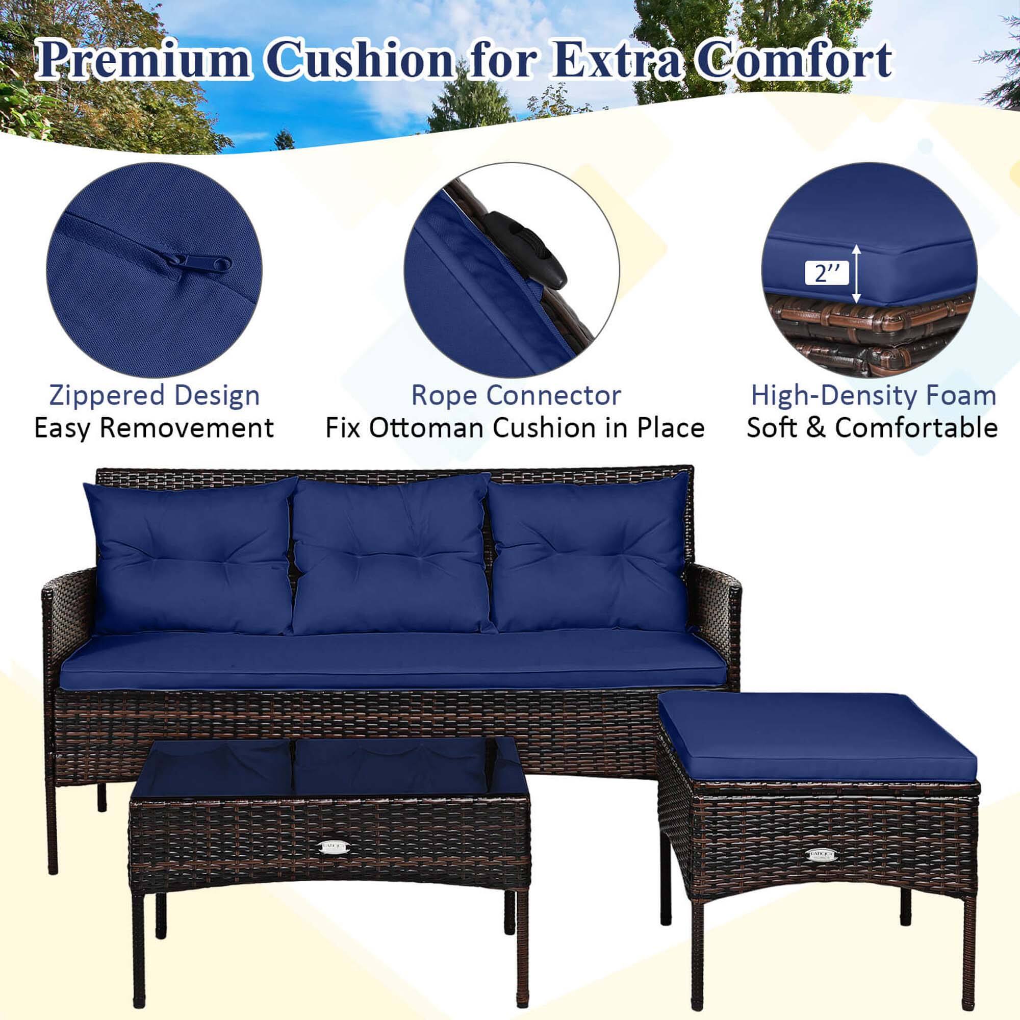 Premium Cushion for Extra Comfort: 2" Zippered Design Rope Connector, High-Density Foam, Easy Removement, Fix Ottoman Cushion in Place, Soft & Comfortable.