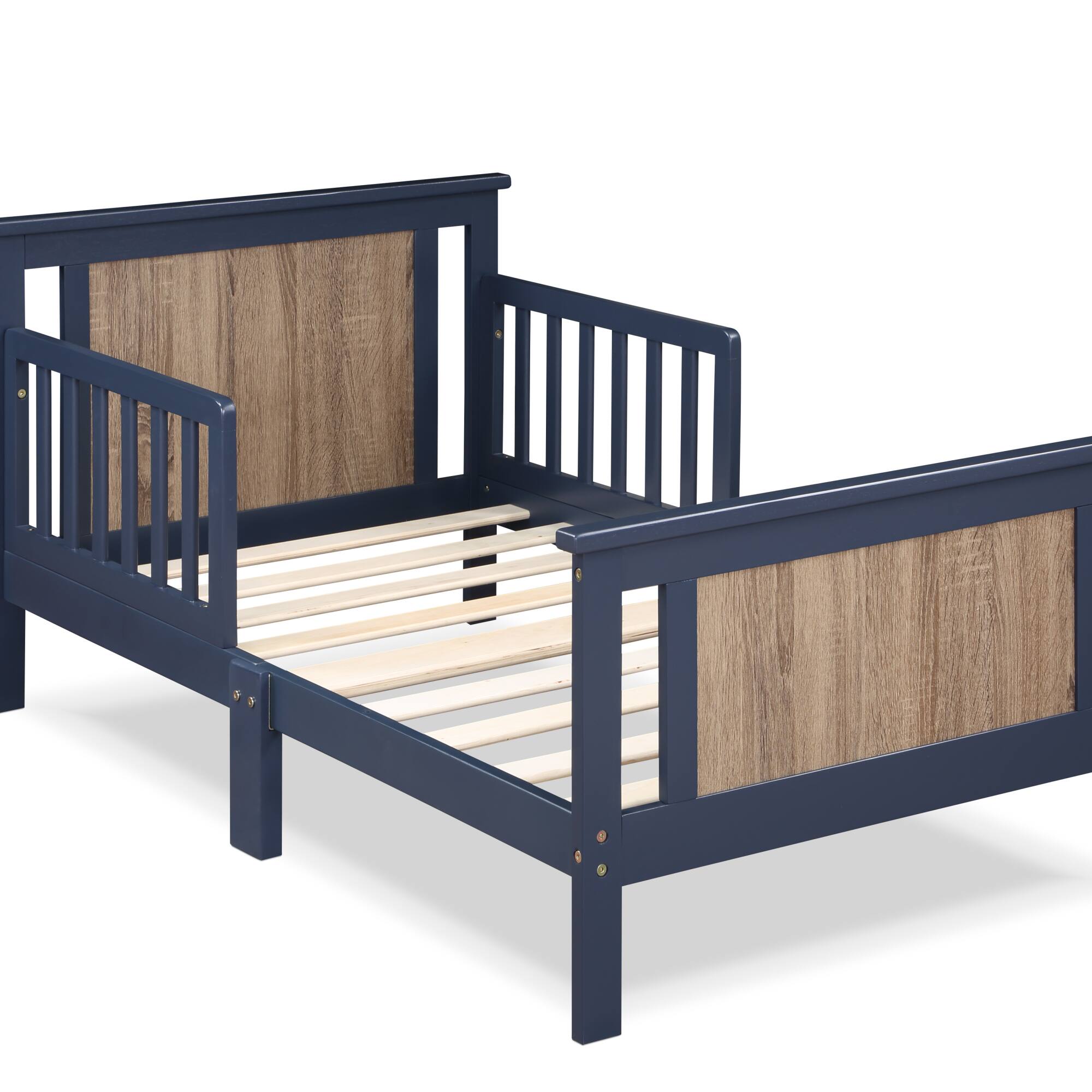 Alt View 1. GOODSILO - Reversible Panel Toddler Bed with Dual-Tone Finish for Growing Children, Solid Wood Construction - Blue.